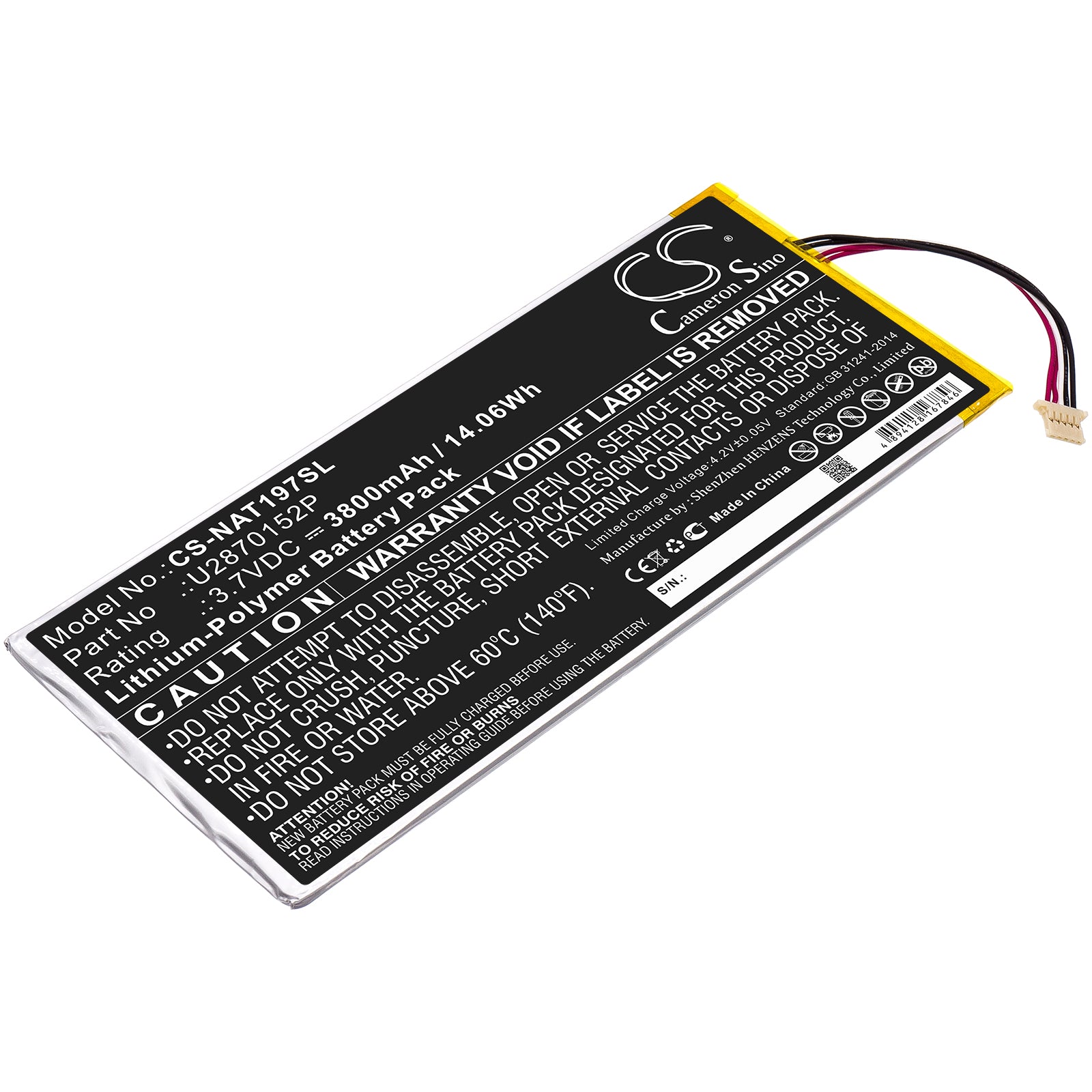 3800mAh Tablet Battery Replacement for ONN ONA19TB007 & ONA19TB003 - 3.7V 14.06Wh Li-Polymer
