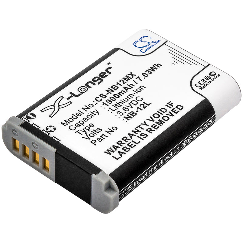 1900mAh Replacement Battery for Canon PowerShot N100, G1X Mark II, LEGRIA & VIXIA Mini X - NB-12L, 3.6V, 6.84Wh
