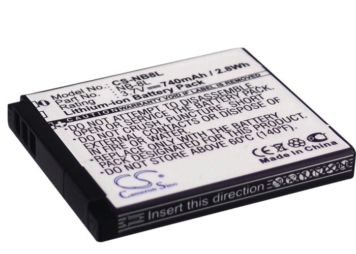 740mAh 3.7V Li-ion Replacement Battery for Canon PowerShot A3000 IS, A3100 IS, A2200 Digital Cameras

