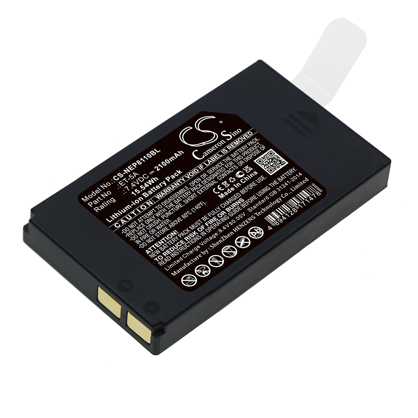 2100mAh 7.4V Li-ion Replacement Battery for NEWPOS NEW8110 Payment Terminal (ET-5A, 90.8x52.8x11mm)
