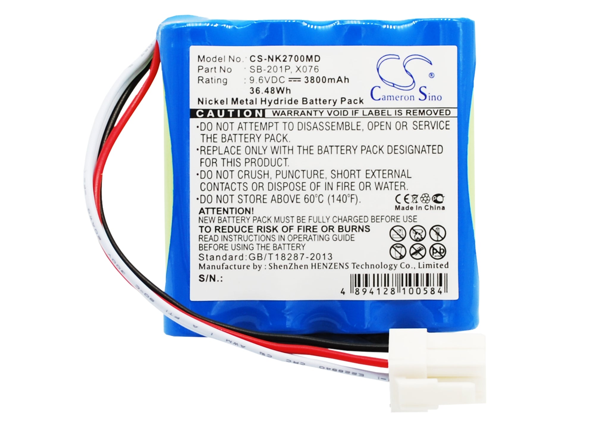 9.6V 3800mAh Ni-MH Replacement Battery for Nihon Kohden PVM-2700 Patient Monitors - High Capacity Medical Grade
