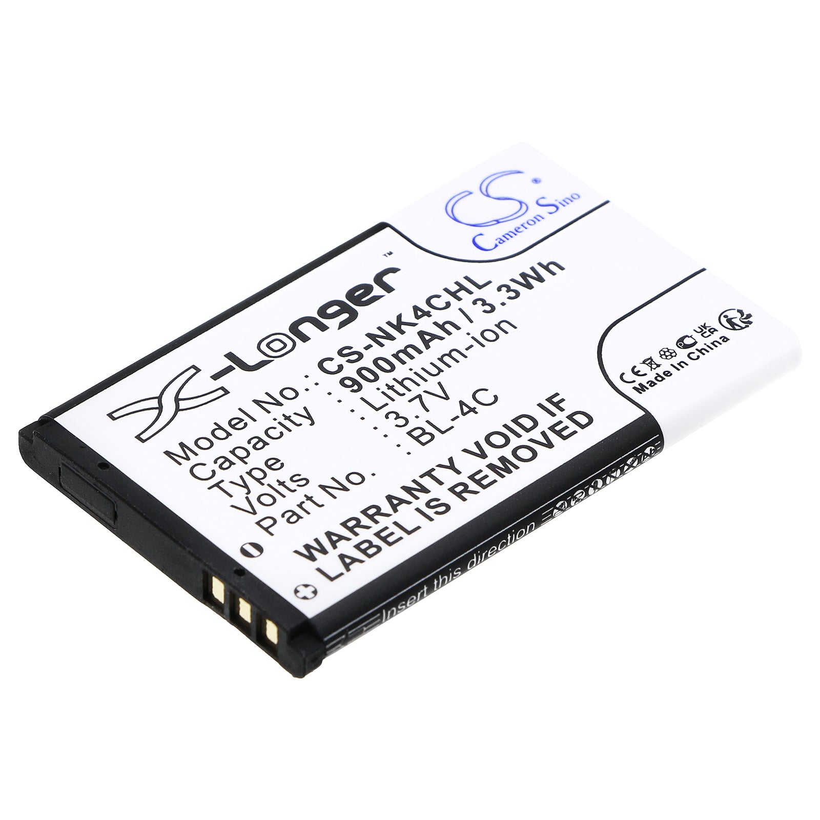 900mAh 3.7V Li-ion Replacement Battery for BBK V205, Nokia 6300, BLU Samba Mini, SVP 600 - 53x34x4.8mm
