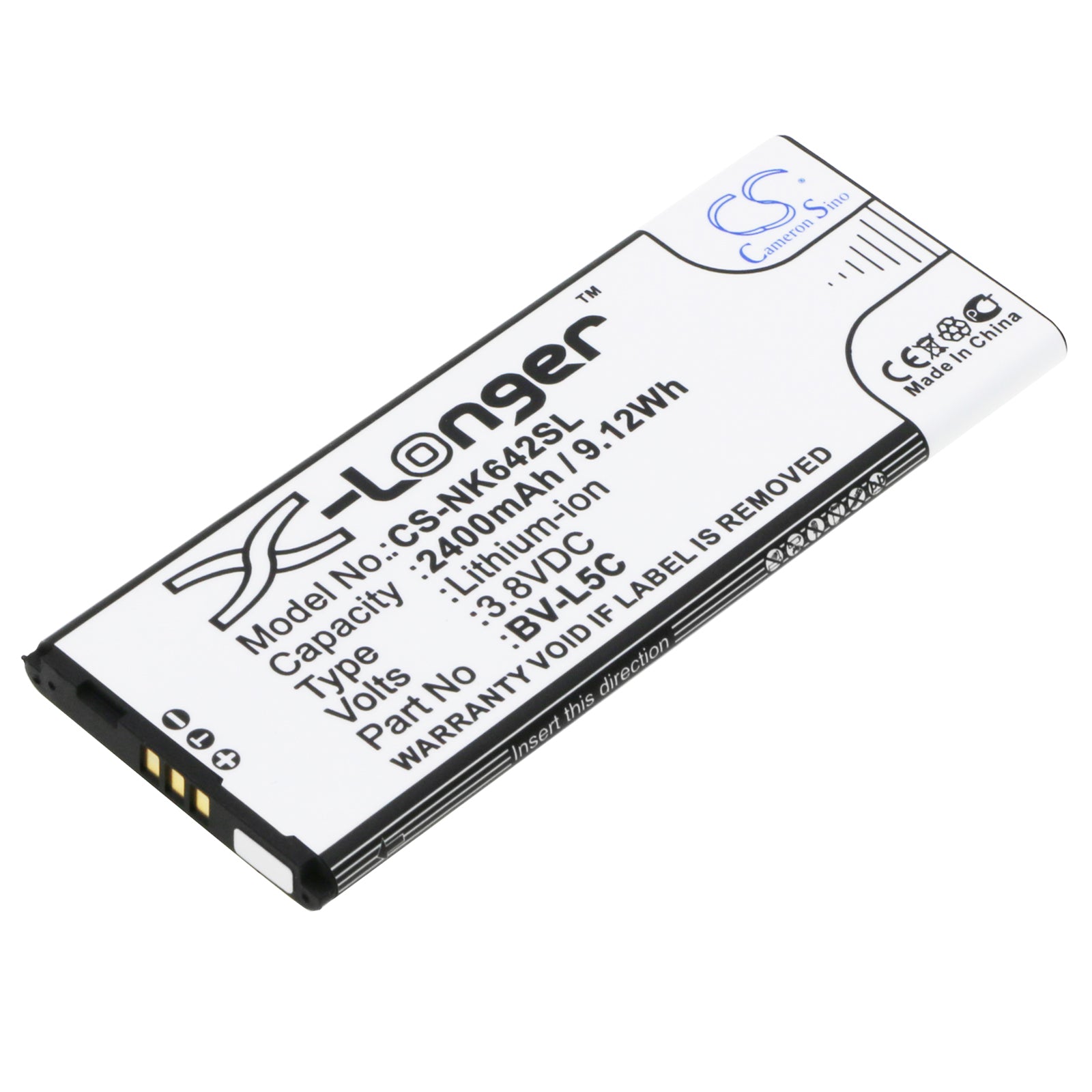 2400mAh BV-L5C Battery Replacement for Lumia 640 LTE/Dual SIM & Nokia 640 LTE/Dual SIM - 3.8V Li-ion
