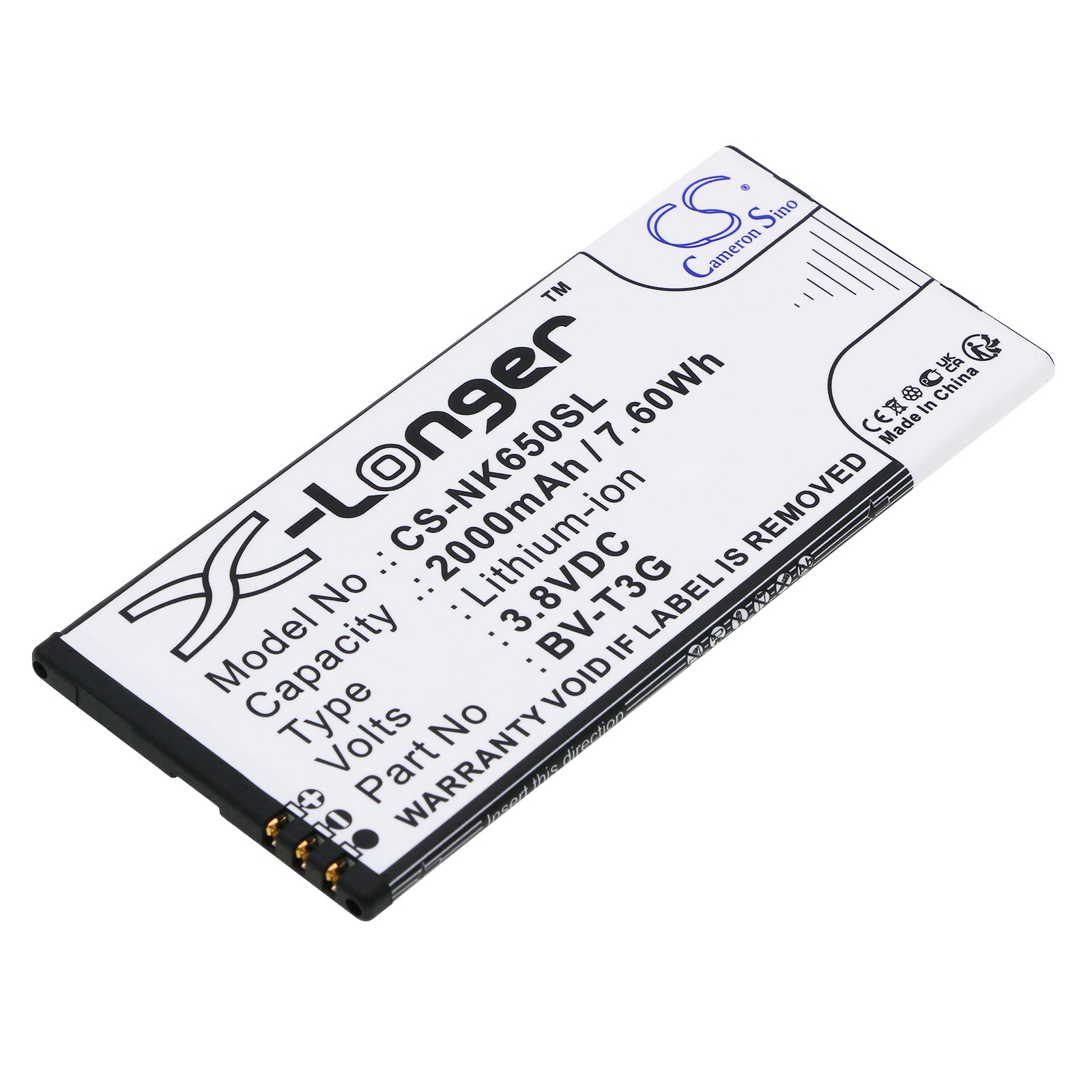 2000mAh Replacement Battery for Microsoft Lumia 650 RM-1154 Smartphone - 3.8V 7.6Wh Li-ion
