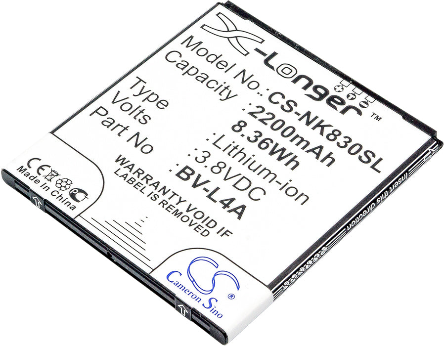 2200mAh Replacement Battery for Lumia 830/540 & Nokia BV-L4A - 3.8V Li-ion Battery, 65x60.15x4.6mm Dimensions
