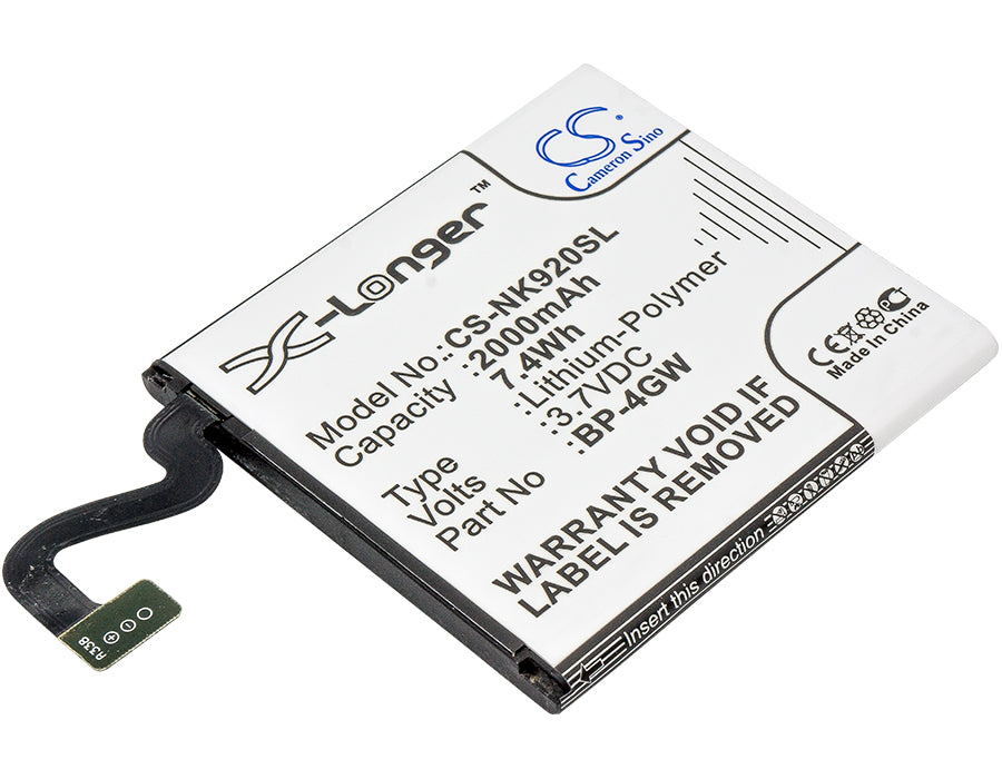 2000mAh Replacement Battery for Nokia Lumia 920, 920T, Phi, 920.2, 920 4G - 3.7V Li-Polymer Smartphone Battery
