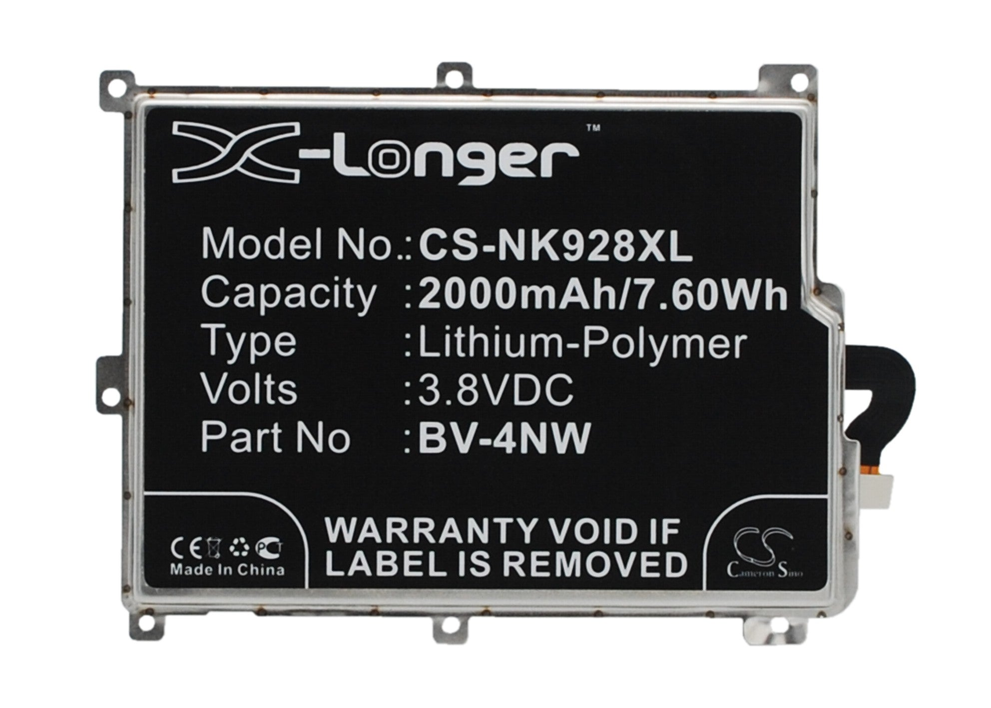 2000mAh Replacement Battery for Lumia 928 & Nokia RM860/RM5250 - 3.8V 7.6Wh Li-Polymer Battery
