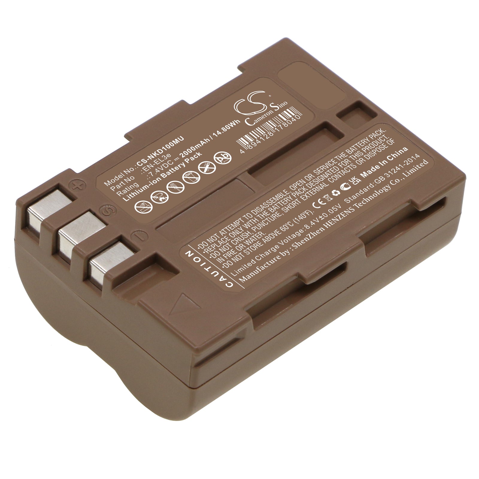 7.4V 2000mAh Li-ion Replacement Battery for Nikon D100, D200, D700 & D300s Cameras - EN-EL3e Compatible
