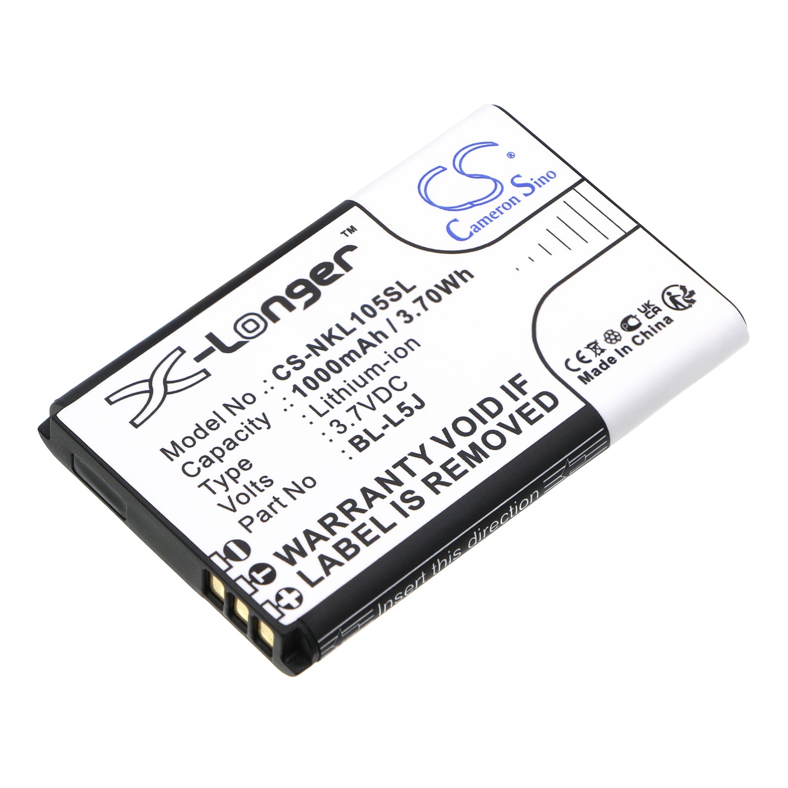 1000mAh Battery for Nokia 105 (2023) & BL-L5J, 3.7V Li-ion Replacement Battery Pack - Extended Life

