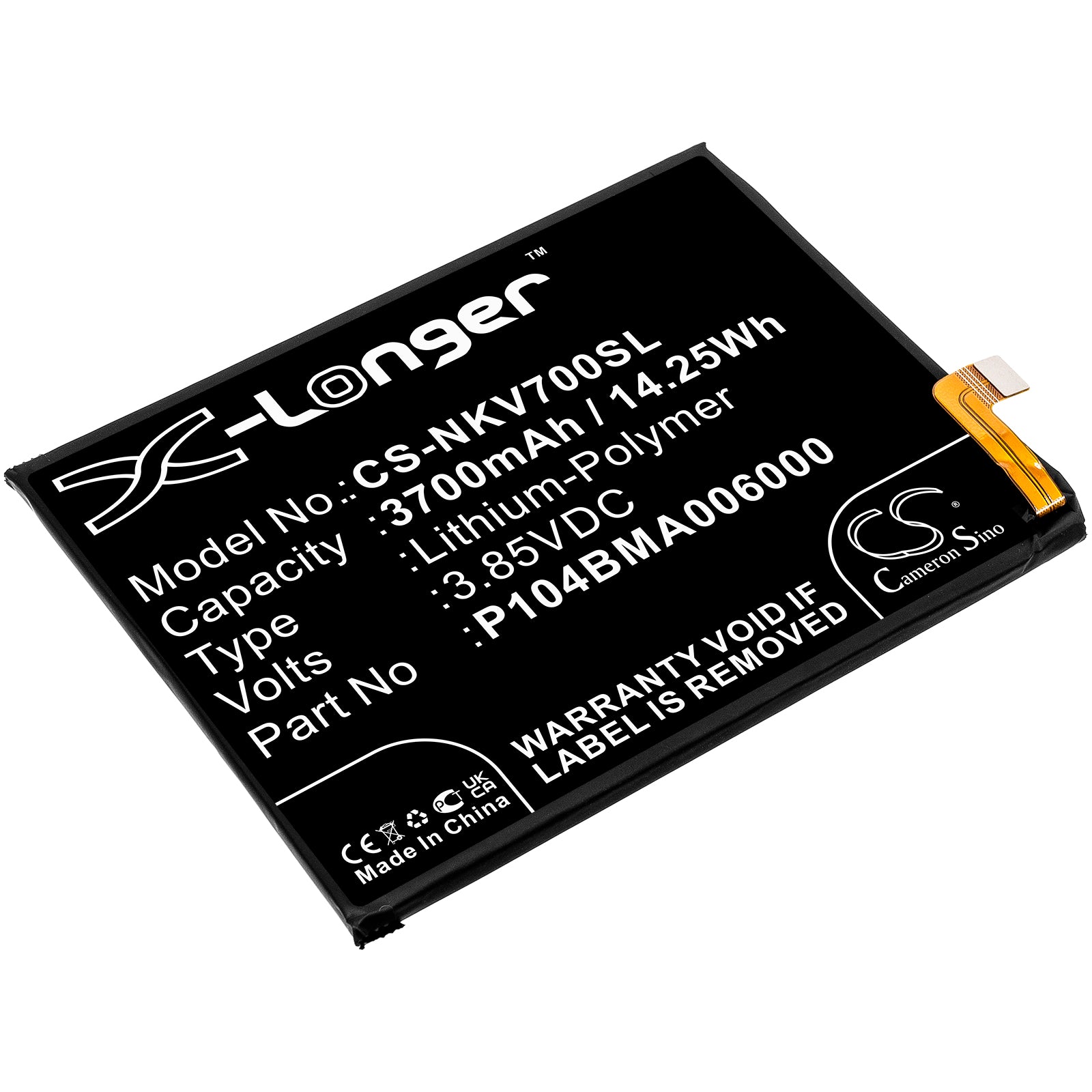 3700mAh Replacement Battery for Nokia TA-1322, TA-1323, TA-1329, V730 Smartphone - 3.85V Li-Polymer
