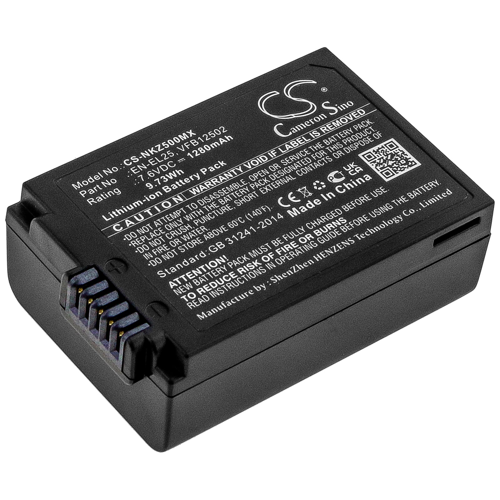 1280mAh Battery for Nikon Z50, ZFC, Z30 Mirrorless Cameras - EN-EL25 Replacement, 7.6V 9.73Wh
