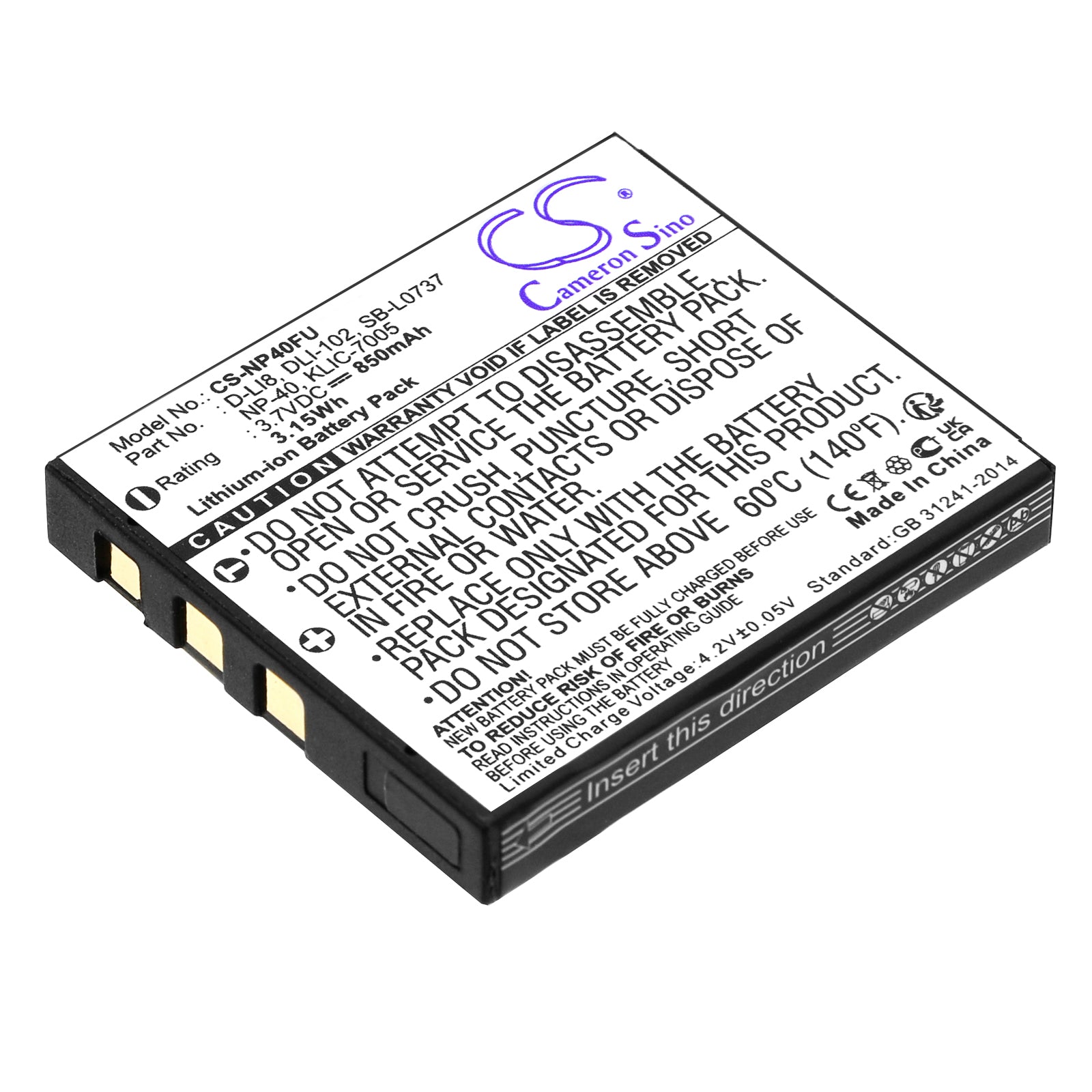 850mAh 3.7V Li-ion Replacement Battery for BenQ DC X600 & Select Fujifilm, Pentax, Samsung Cameras
