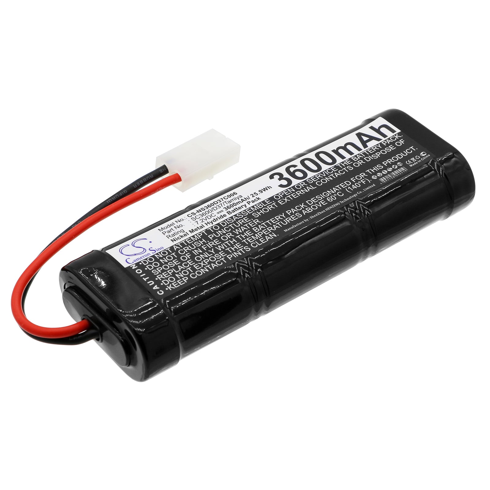 7.2V 25.92Wh Ni-MH Battery for Cars135 RC Vehicle - CS-NS360D37C006 Replacement Pack, 135.61x47.41x25.09mm
