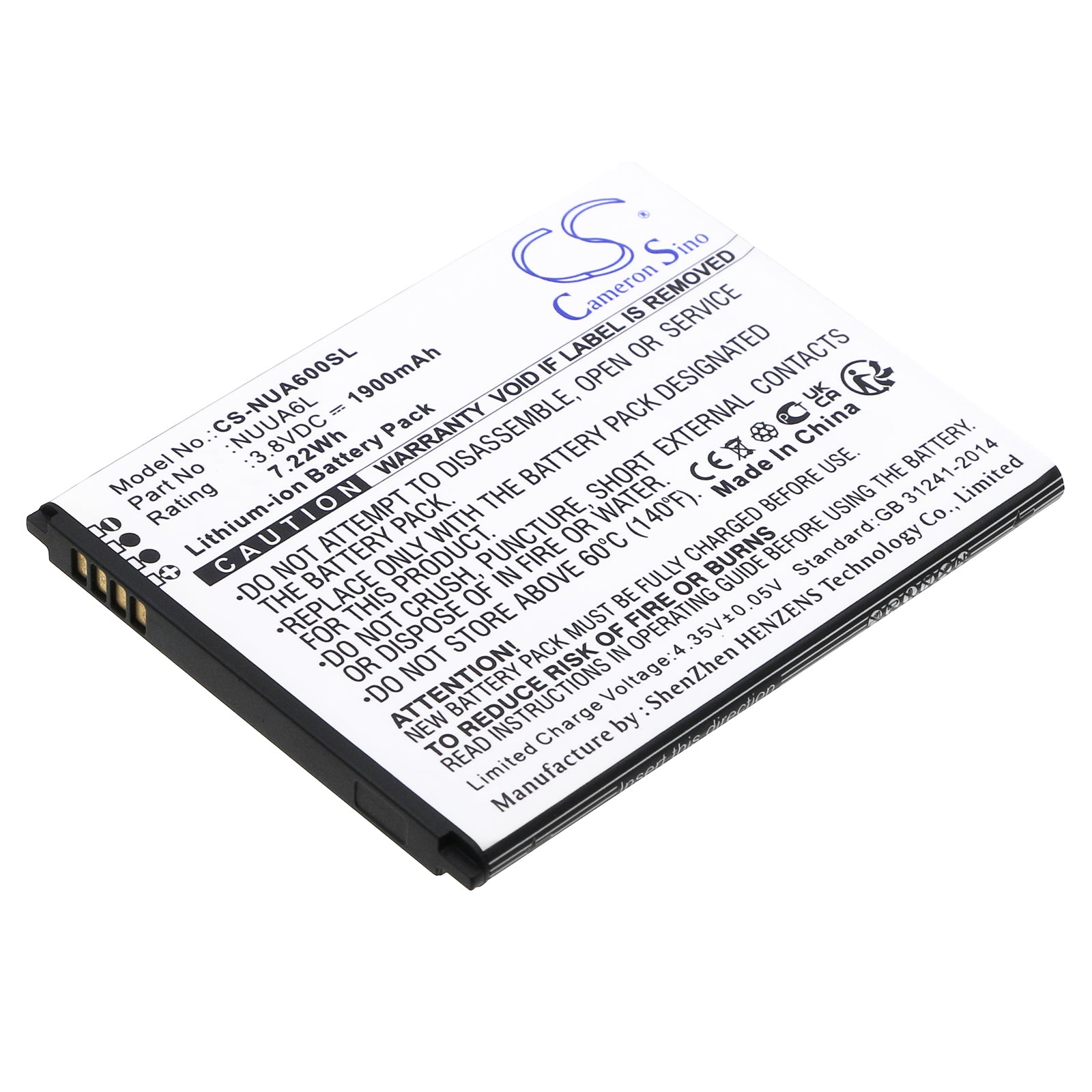 1900mAh Replacement Battery for NUU A6L Smartphone - 3.8V Li-ion, Slim Profile - Models NUUA6L, NUUA6L
