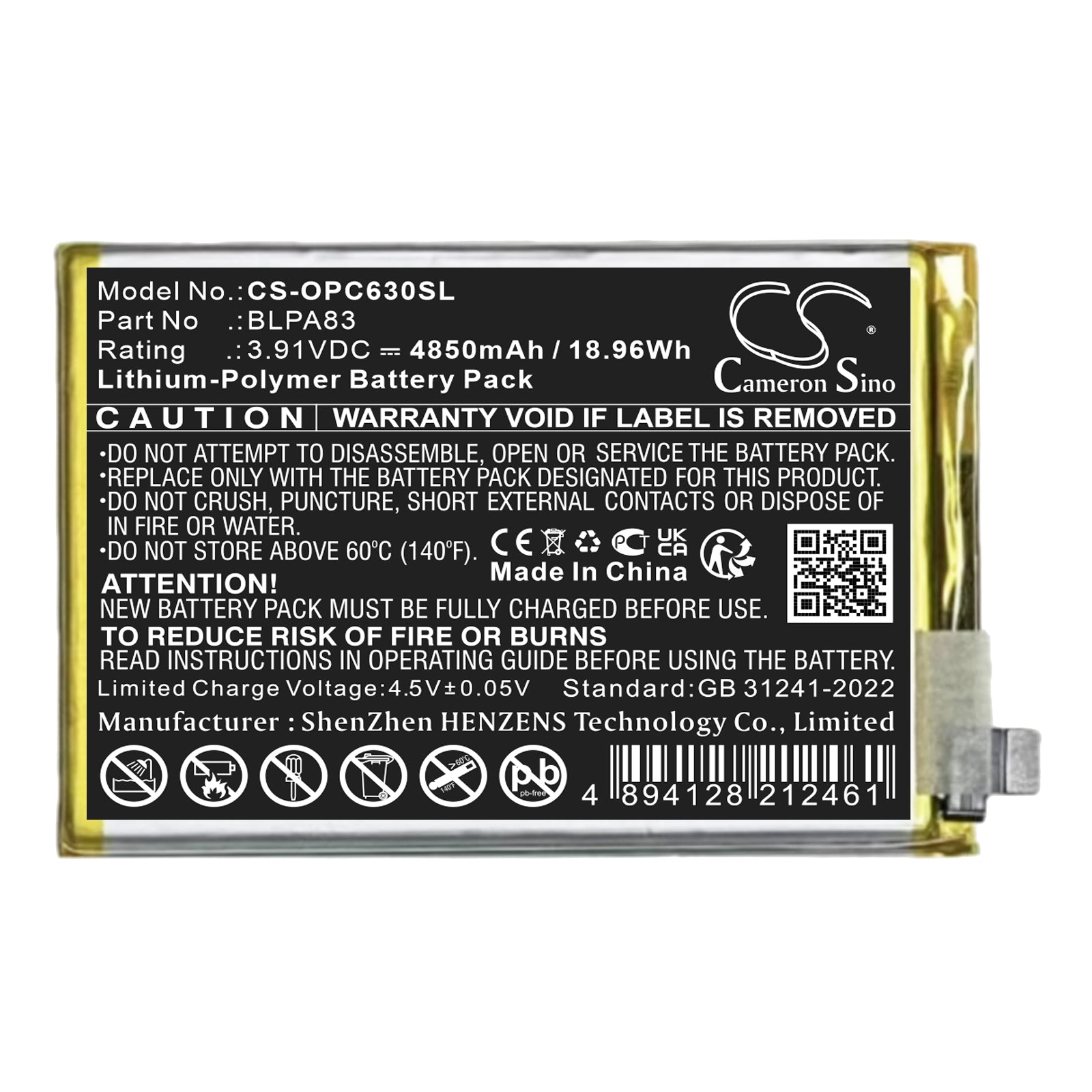 Realme C63 C61 C65s Battery Replacement BLPA83 - 4850mAh Li-Polymer, Fits OPPO RMX3939
