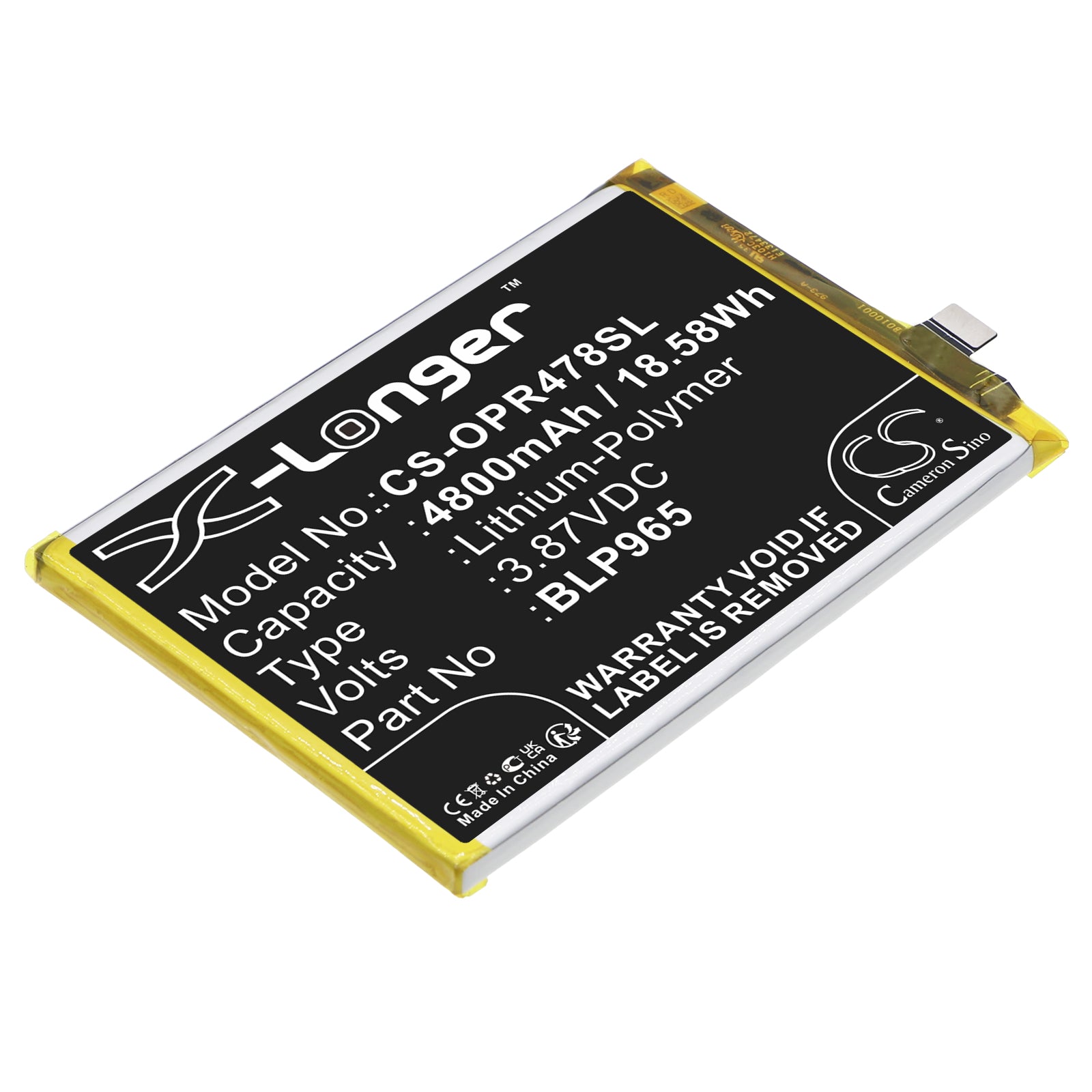 4800mAh Replacement Battery for OPPO K10x 5G & Realme Q5: BLP965 Compatible Li-Polymer Phone Battery

