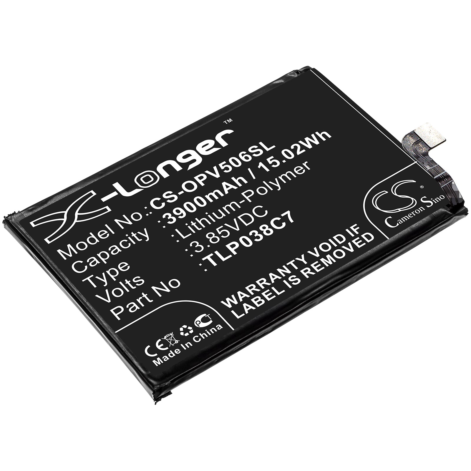 3900mAh Replacement Battery for Alcatel 5V OT-5060D/OT-5060A Smartphone - TLP038C7, 3.85V Li-Polymer
