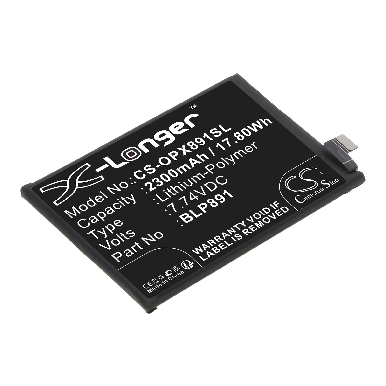 2300mAh Replacement Battery for OPPO Find X5 5G (PFFM10) Smartphone - 7.74V 17.80Wh Li-Polymer
