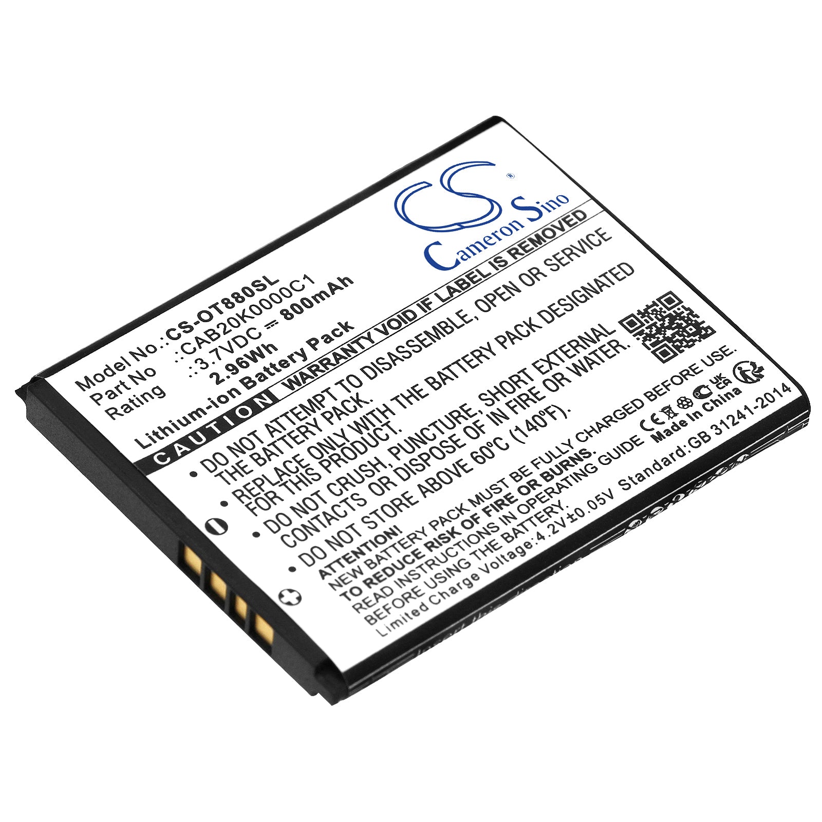 800mAh 3.7V Li-ion Replacement Battery for Alcatel OneTouch/T-Mobile Sparq/Vodafone 354
