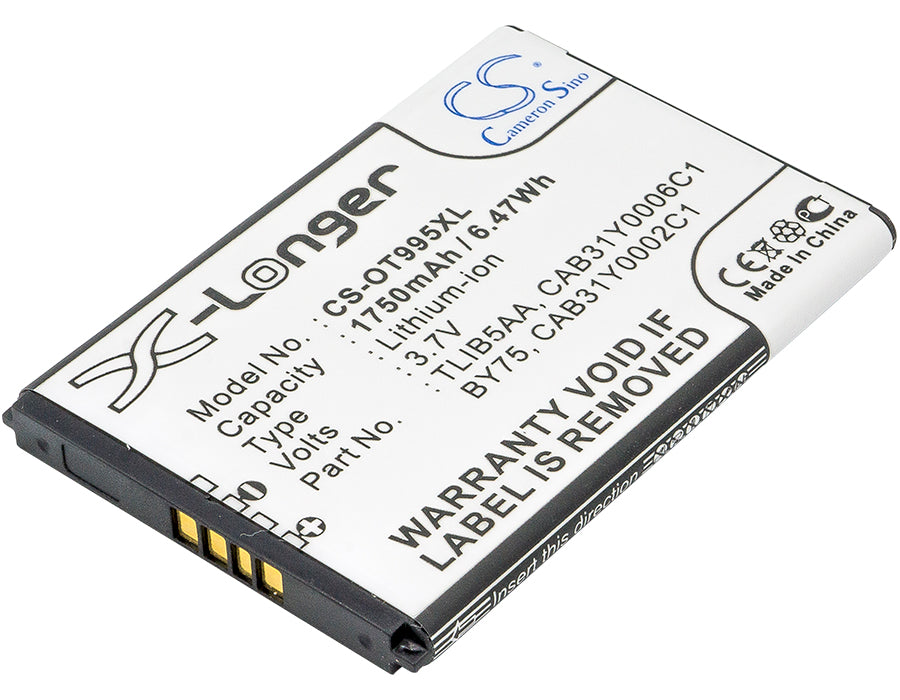 1750mAh Replacement Battery for Alcatel OT-995, One Touch 995, OT-993D - 3.7V Li-ion Phone Battery
