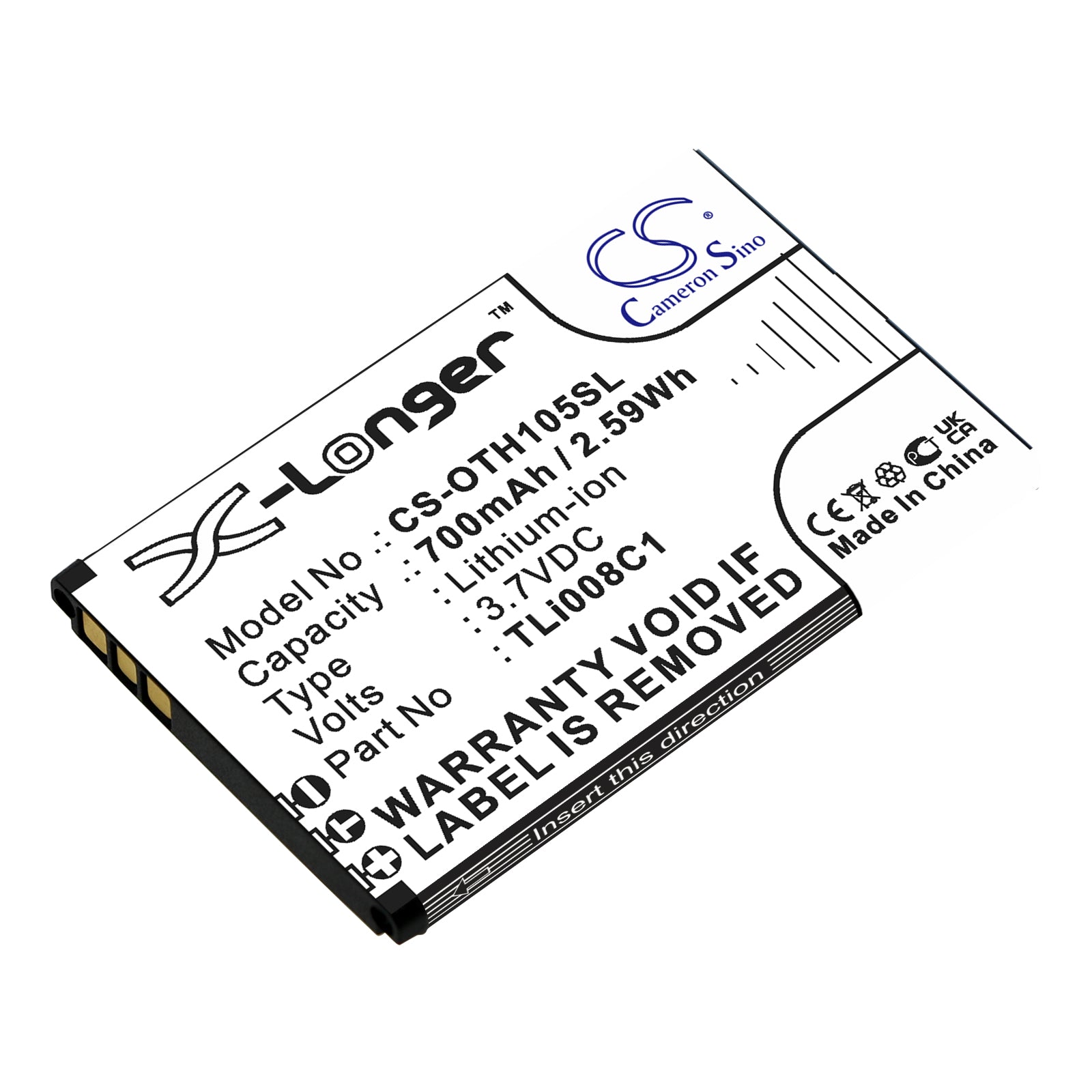 700mAh Replacement Battery for Alcatel OneTouch 1054 Mobile Phone - 3.7V Li-ion TLi008C1 - Phone Battery Replacement
