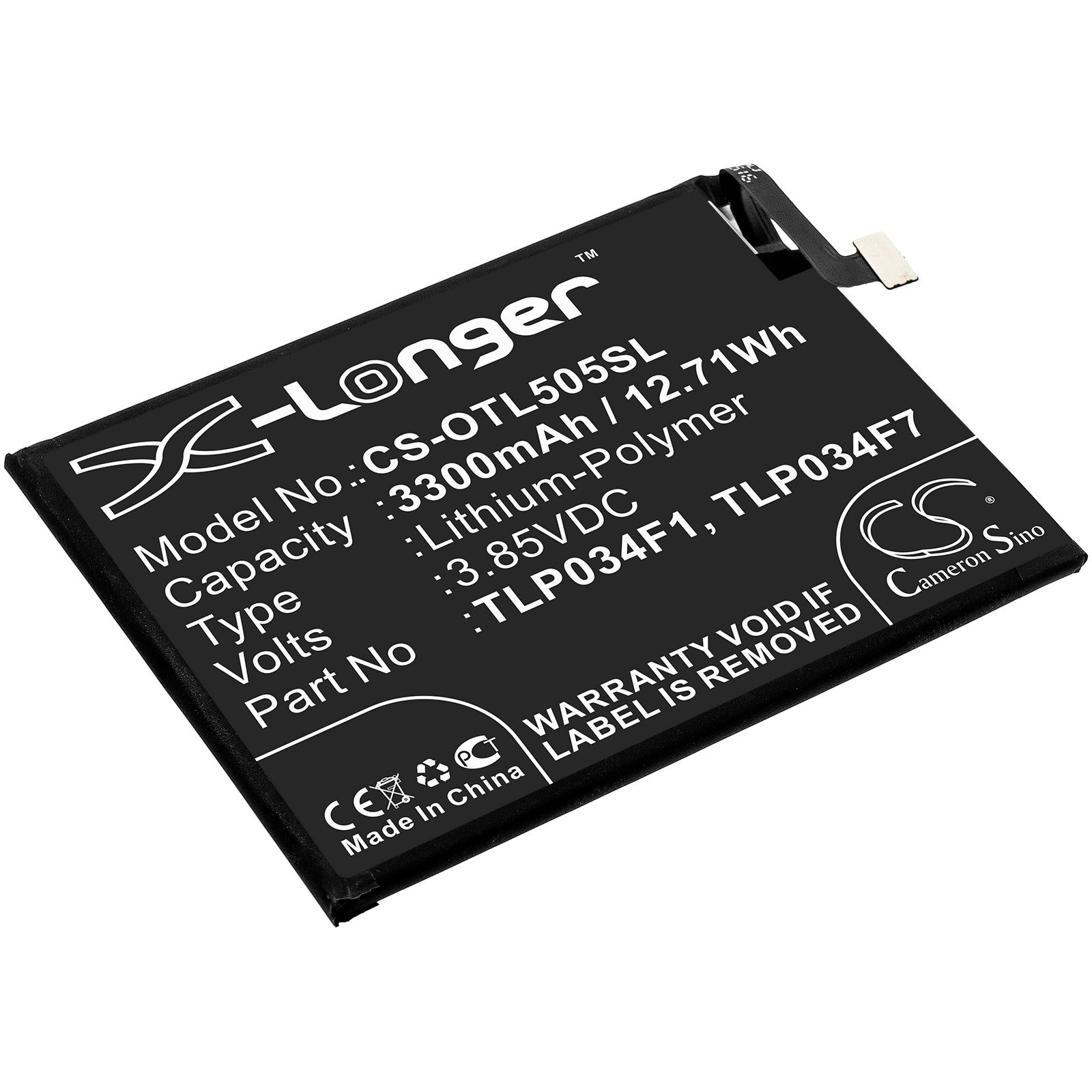 3300mAh Replacement Battery for Alcatel 3 2019, 3L 2019, Revvl 4, A2X - Models 5053Y, 5007Z - TLP034F1

