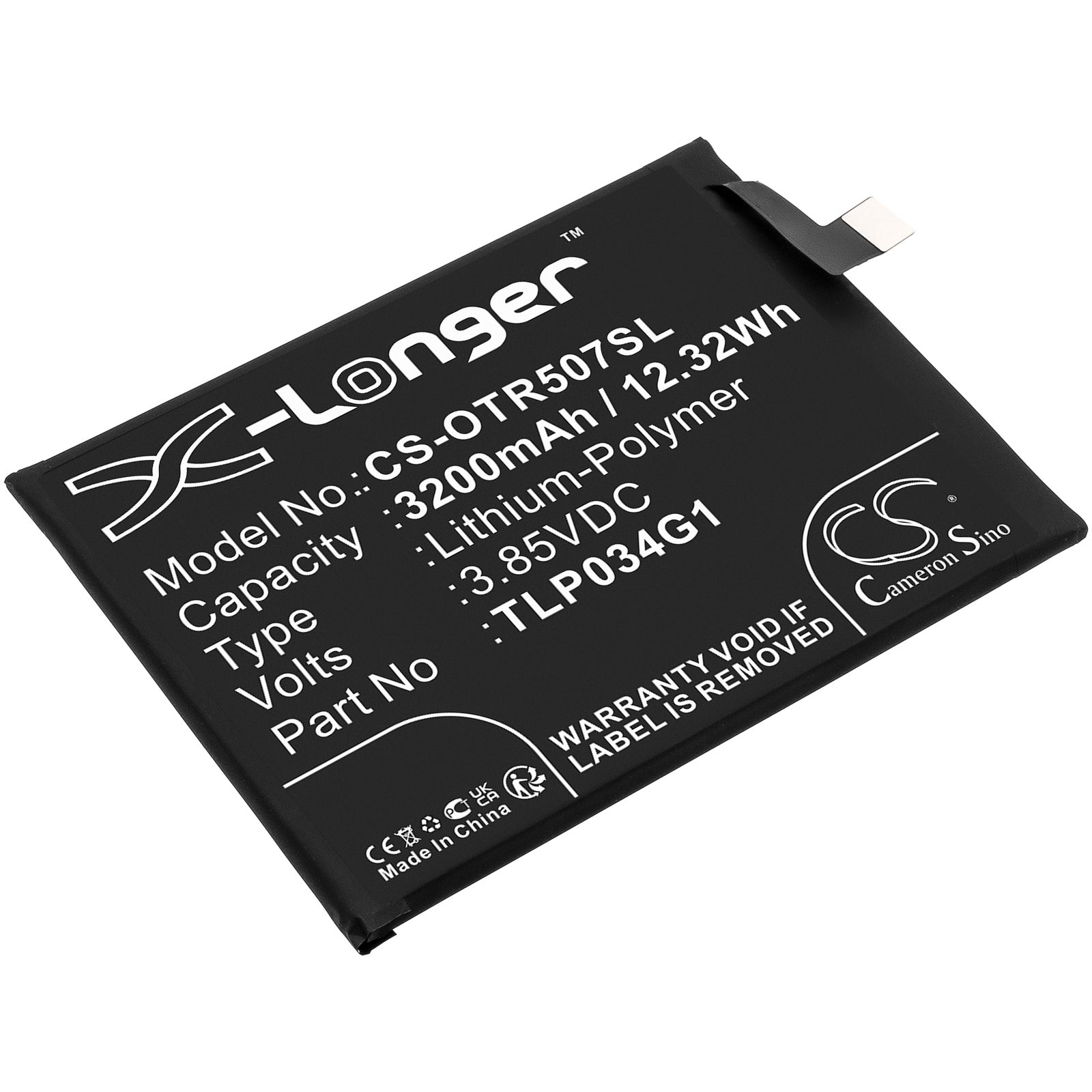 3200mAh Replacement Battery for Alcatel OT-5007S - TLP034G1, 3.85V Li-Polymer - Extended Life
