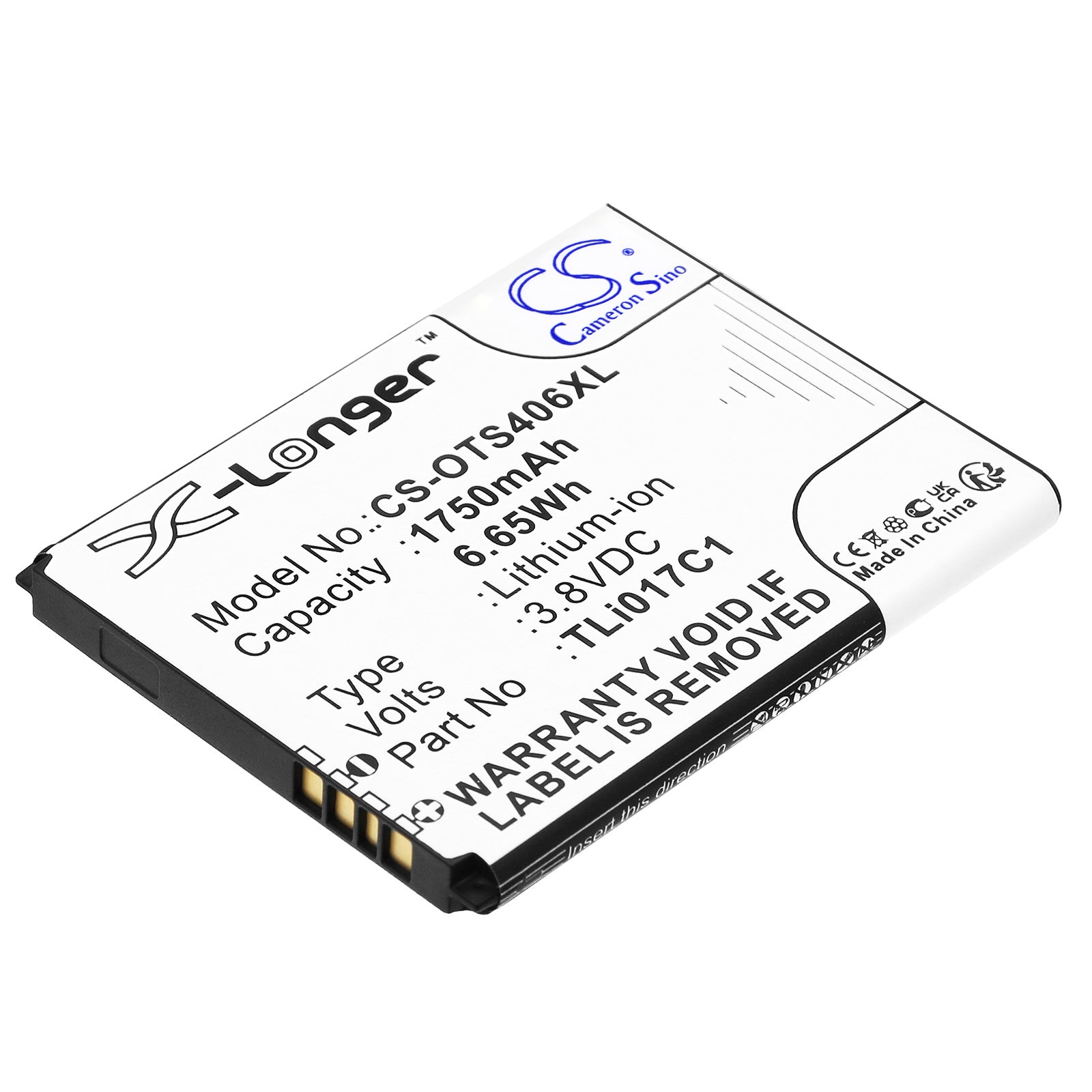 1750mAh Replacement Battery for Alcatel One Touch, Greatcall Jitterbug, TCL Flip - 3.8V Li-ion
