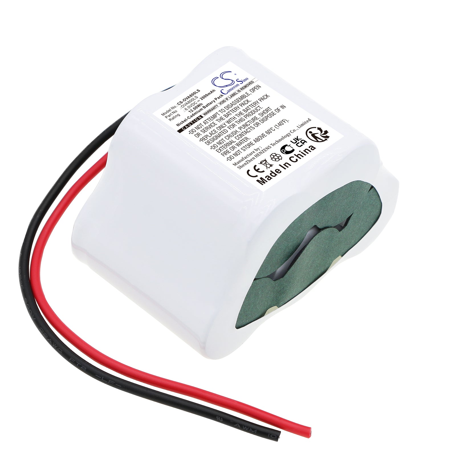 6.0V 12Wh Ni-CD Emergency Lighting Battery Pack - Exit Sign & Backup Power, Compact Size: 67x43.5x42mm
