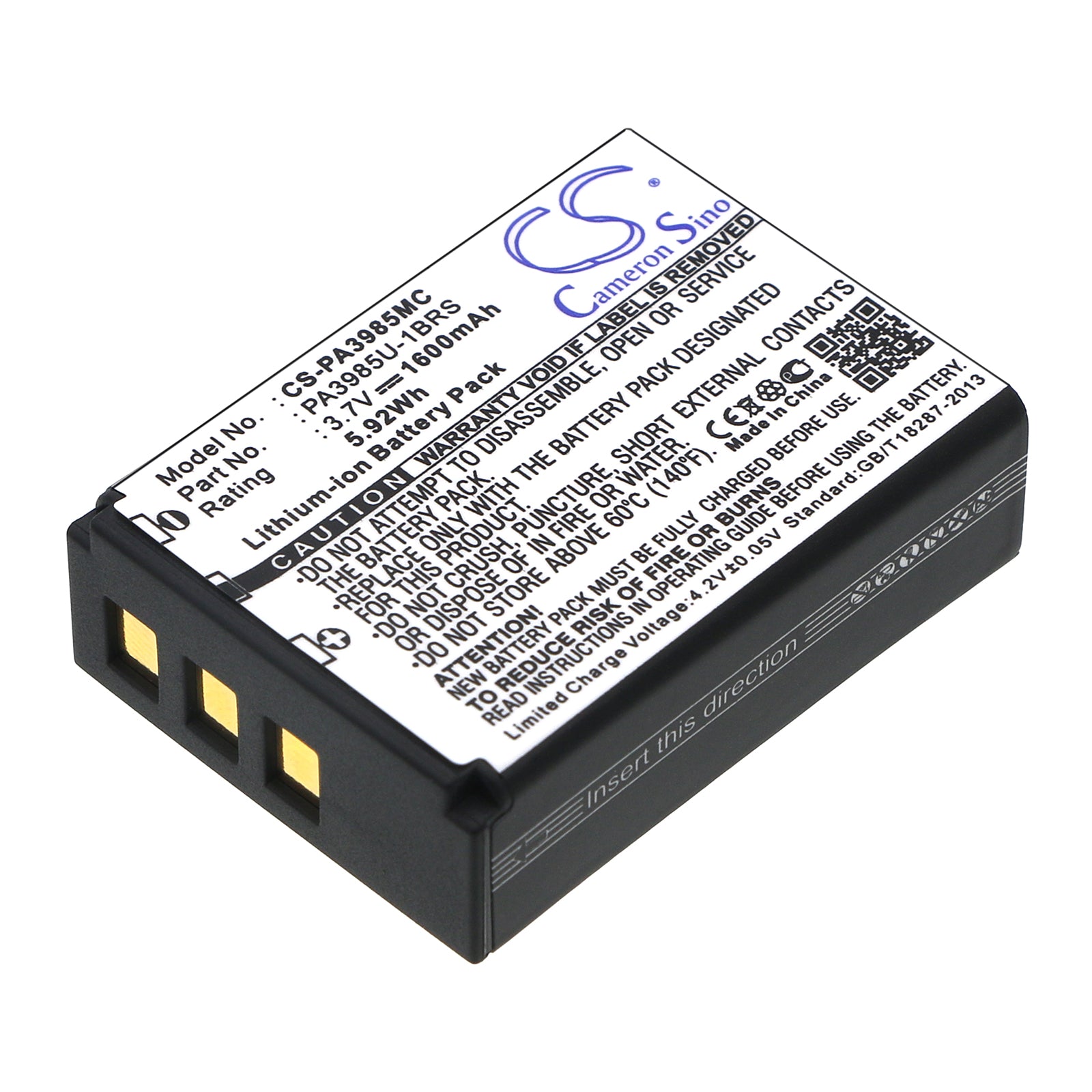 1600mAh Replacement Battery for Toshiba Camileo X200 X400 X416 HD Camera - 3.7V Li-ion - PA3985, PA3985U-1BRS
