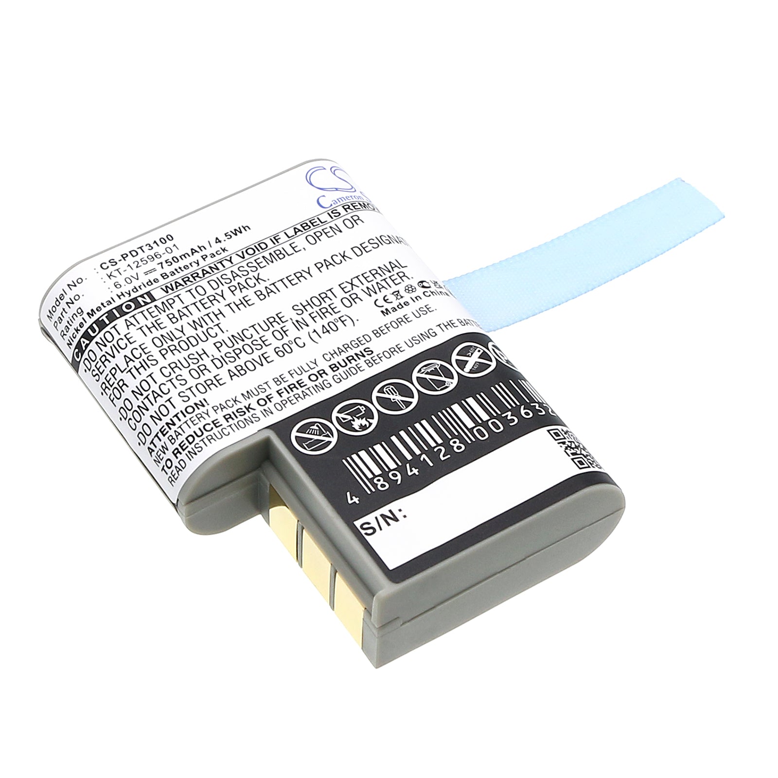 750mAh Replacement Battery for Symbol PDT 3100/3110/3120/3140 Barcode Scanners, 6V 4.5Wh Ni-MH, KT-12596-01
