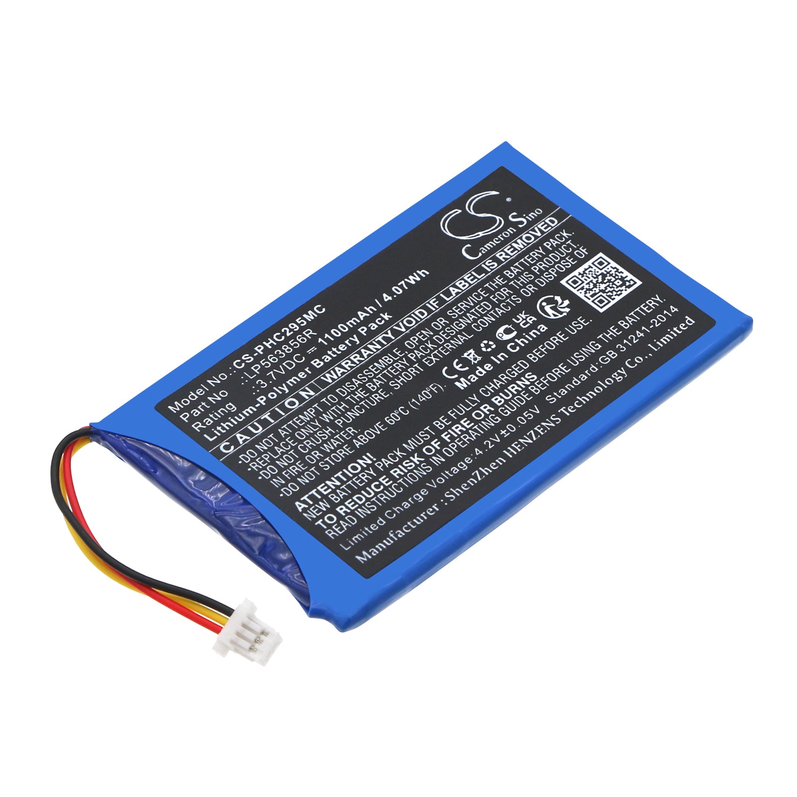 Replacement Battery for Philips HD CAM 295 Camera, 3.7V 1100mAh Li-Polymer, 58x37.2x4.2mm
