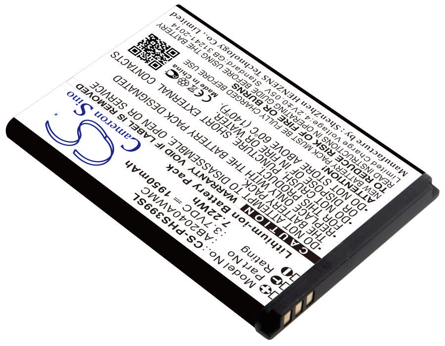 1950mAh Replacement Battery for Philips Xenium S399 - 3.7V Li-ion, AB2040AWMC Compatible Smartphone Battery

