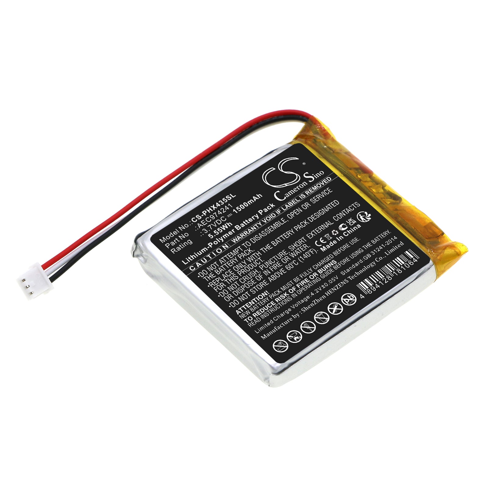 Philips PPX4350 Projector Battery Replacement, 1500mAh 3.7V 5.55Wh Li-Polymer, AEC974241, 43x40x8.2mm
