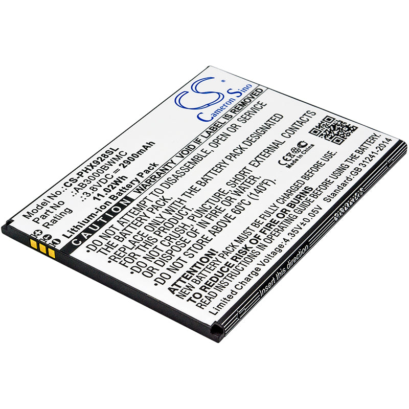 2900mAh Replacement Battery for Philips Xenium i928 Smartphone - AB3000BWMC, 3.8V Li-ion Battery
