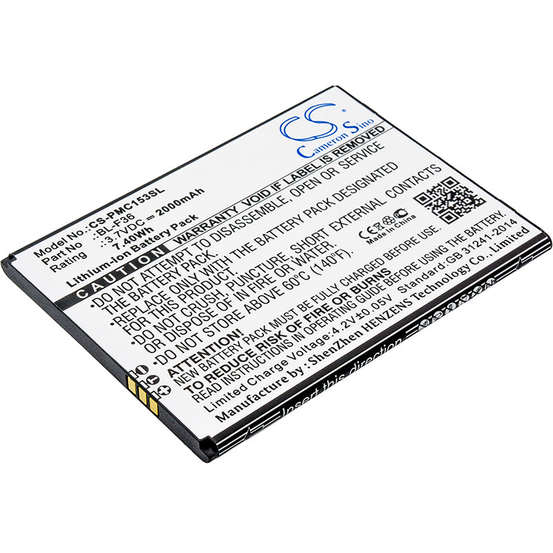 PHICOMM C1530L Smartphone Battery Replacement - 2000mAh, 3.7V Li-ion, BL-F36, 75.56x58x4.44mm
