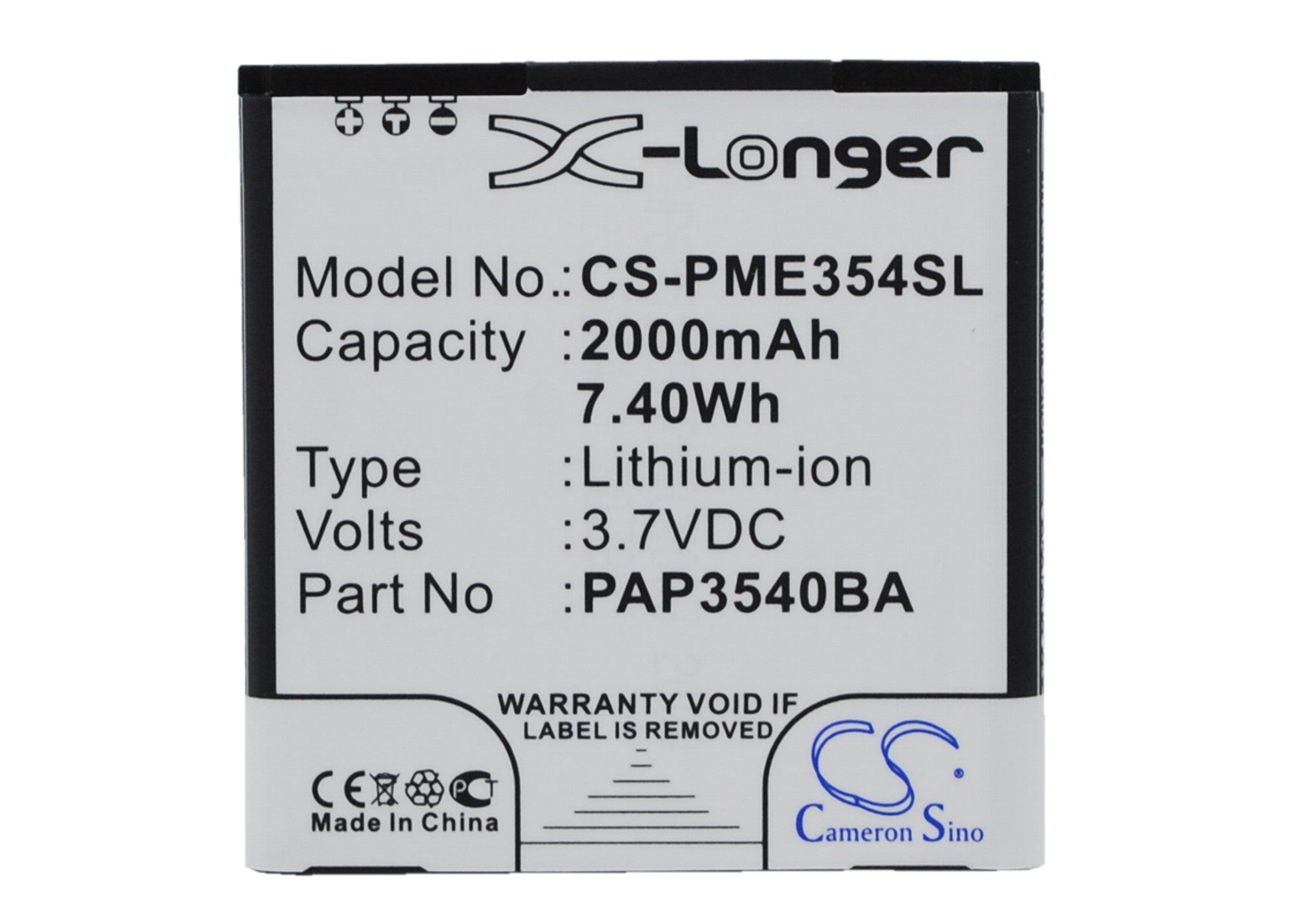 2000mAh 3.7V Li-ion Replacement Battery for Prestigio MultiPhone 3540 Duo - Smartphone Battery Replacement.
