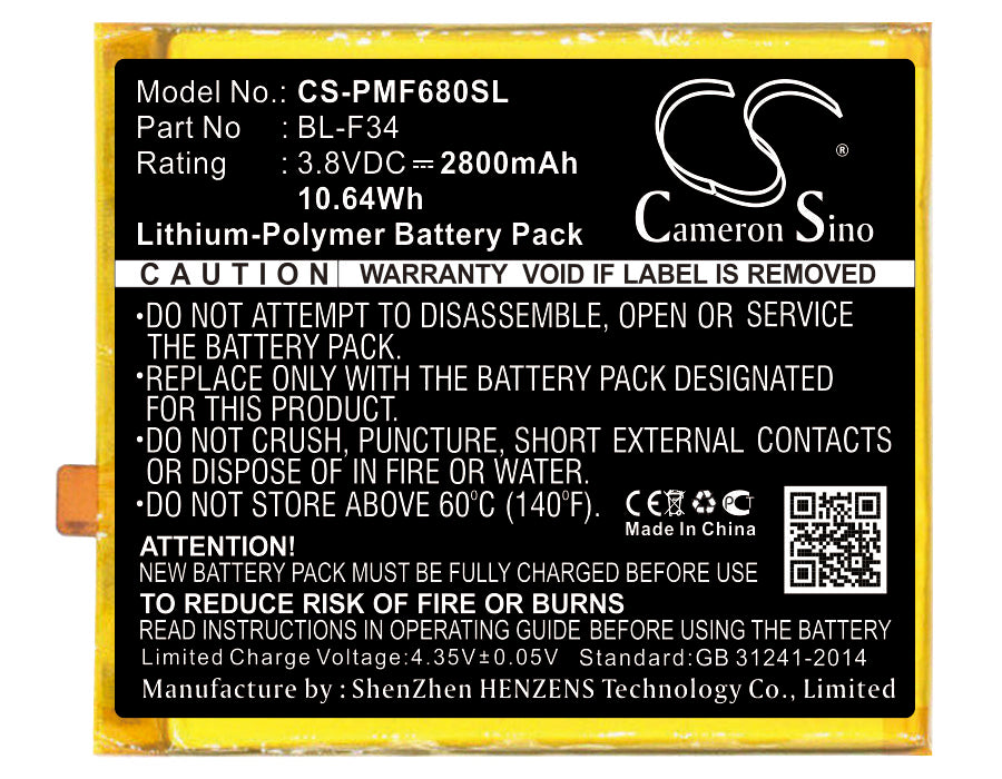 2800mAh Replacement Battery for PHICOMM Freecomm 2S & F680L Smartphones - 3.8V Li-Polymer
