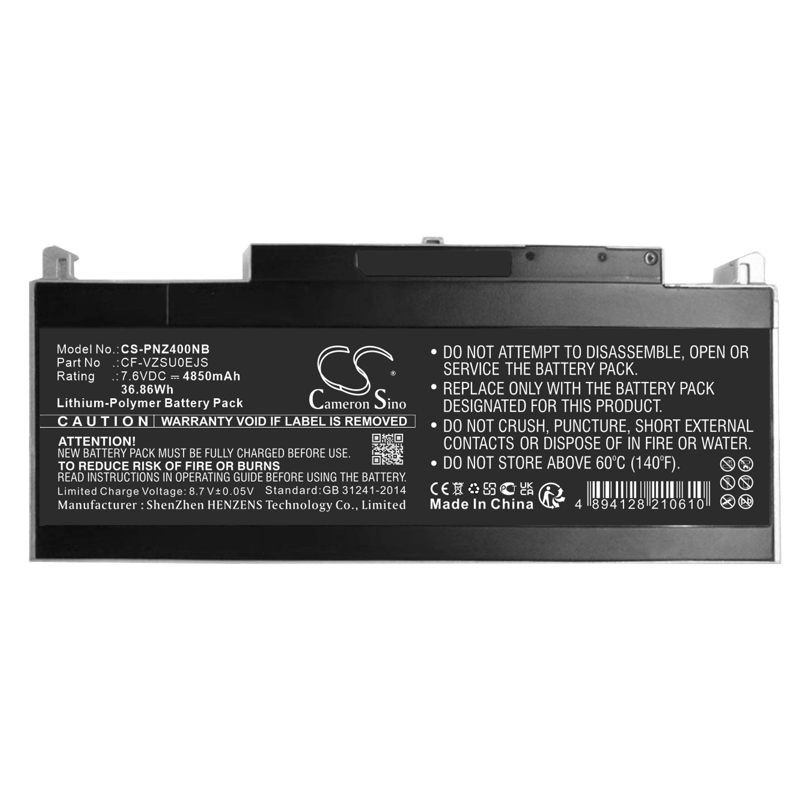 High-Capacity 4850mAh Replacement Battery for Panasonic CF-RZ4, RZ5, RZ6, RZ8 Laptops (7.6V 36.86Wh)
