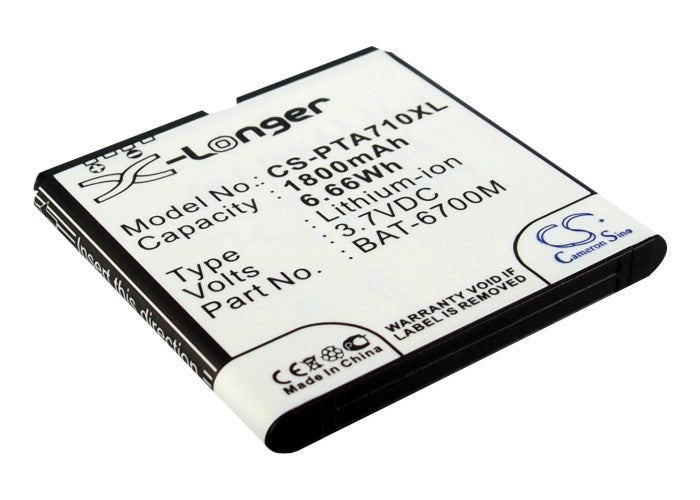 1800mAh 3.7V Li-ion Replacement Battery for Pantech IM-A710, IM-A730 Smartphones - 6.66Wh, Size: 51.55x50.94mm
