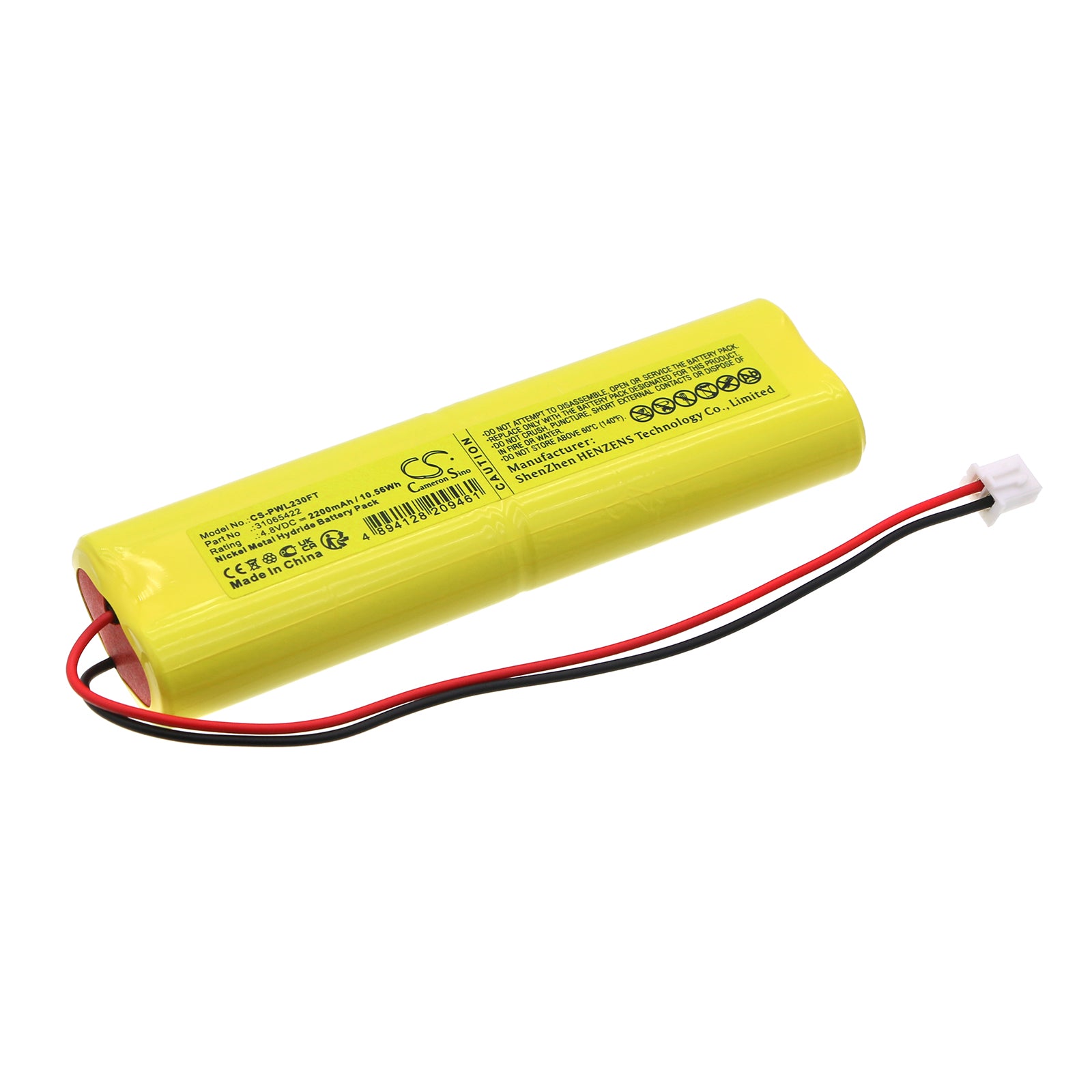 4.8V 2200mAh NiMH Replacement Battery for Perel EWL23 Flashlight & 31065422 Torch, 100.6x29.3x14.6mm
