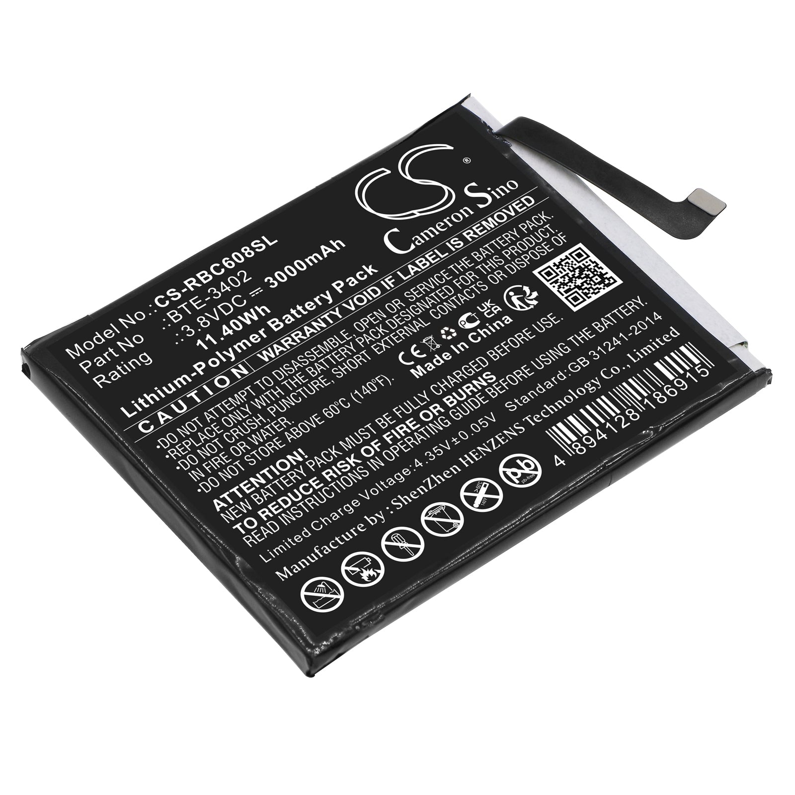 3000mAh Replacement Battery for Orbic JOY RC608L & Q10 4G RC609L Smartphone - 3.8V Li-Polymer Battery
