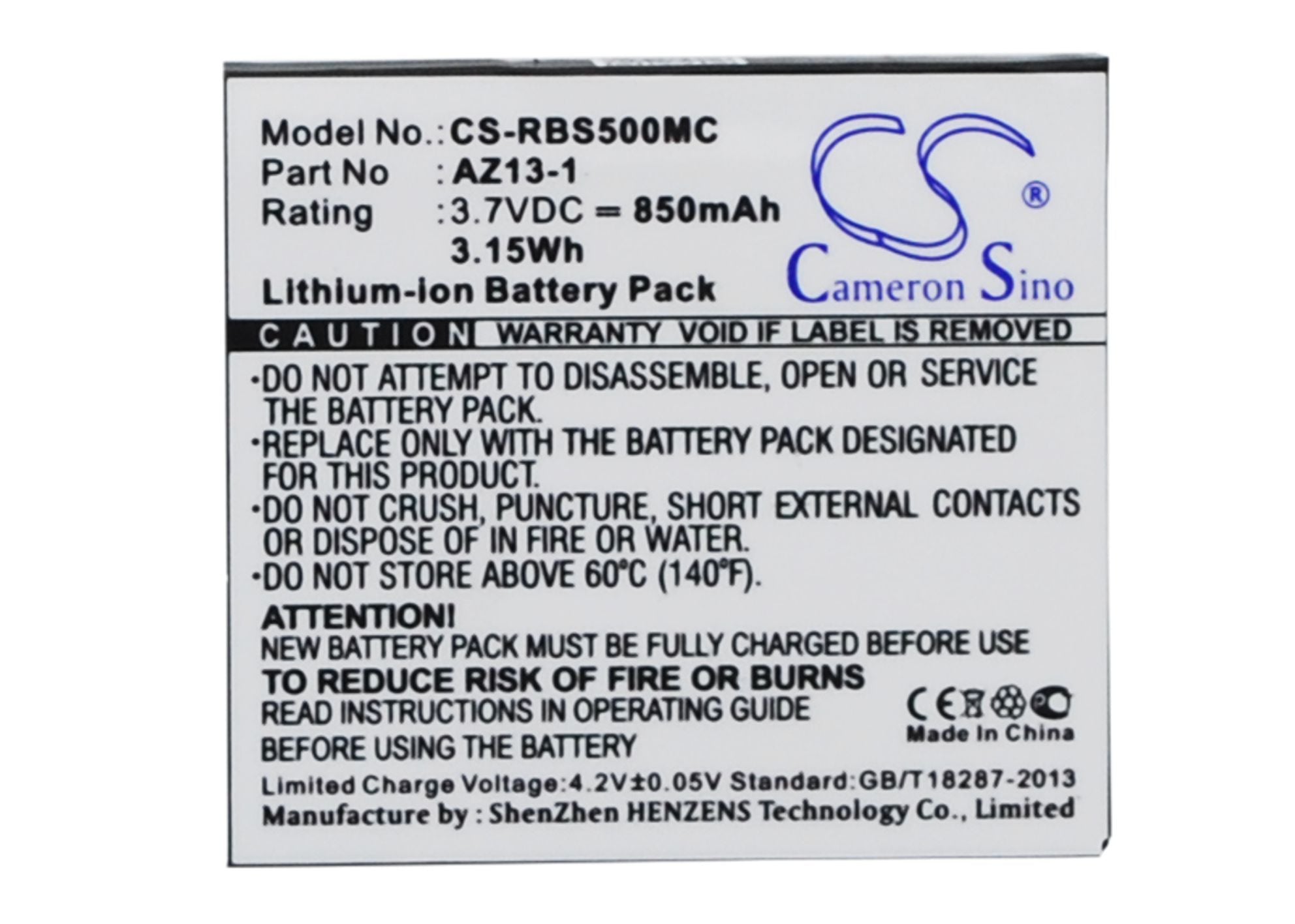 850mAh Replacement Battery for Xiaoyi Yi Action Camera, 3.7V Li-ion, A7LS Compatibility
