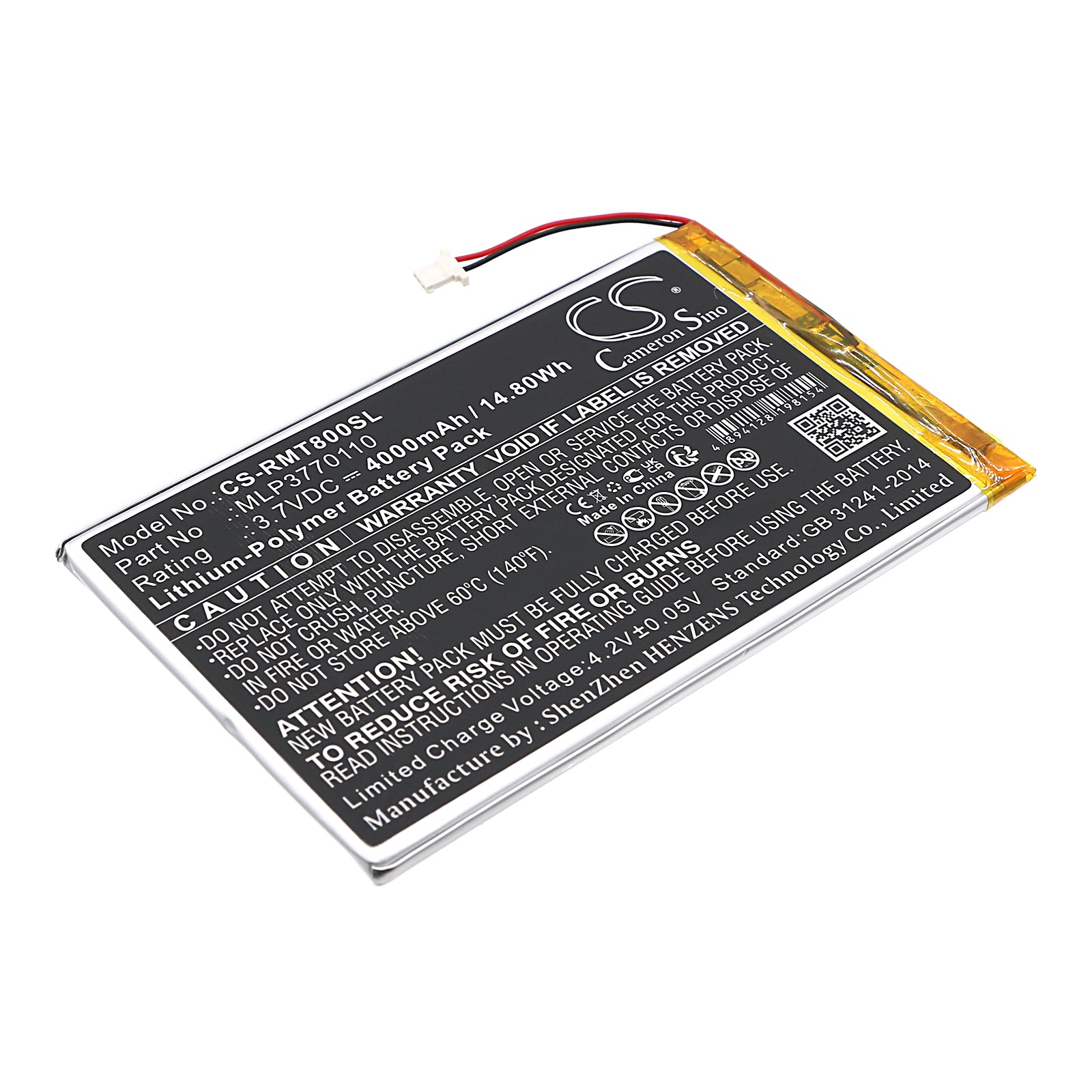 4000mAh GPS Replacement Battery for Rand McNally TND-T80B & TND-T80AGPS Navigator, 3.7V Li-Polymer, MLP3770110
