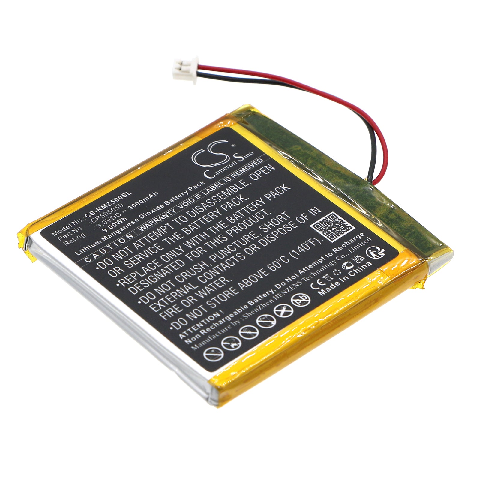 3000mAh Replacement Battery for ROOMZ Room Sensor - CP505050, 3.0V 9Wh Li-MnO2, 50.8x48x4.8mm
