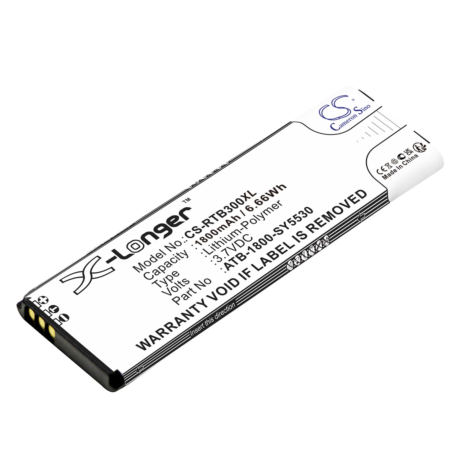 1800mAh Replacement Battery for RTI T2i, T2X, T3X Remote Control - 3.7V Li-ion (99.1x30x5.9mm) ATB-1800-SY5530
