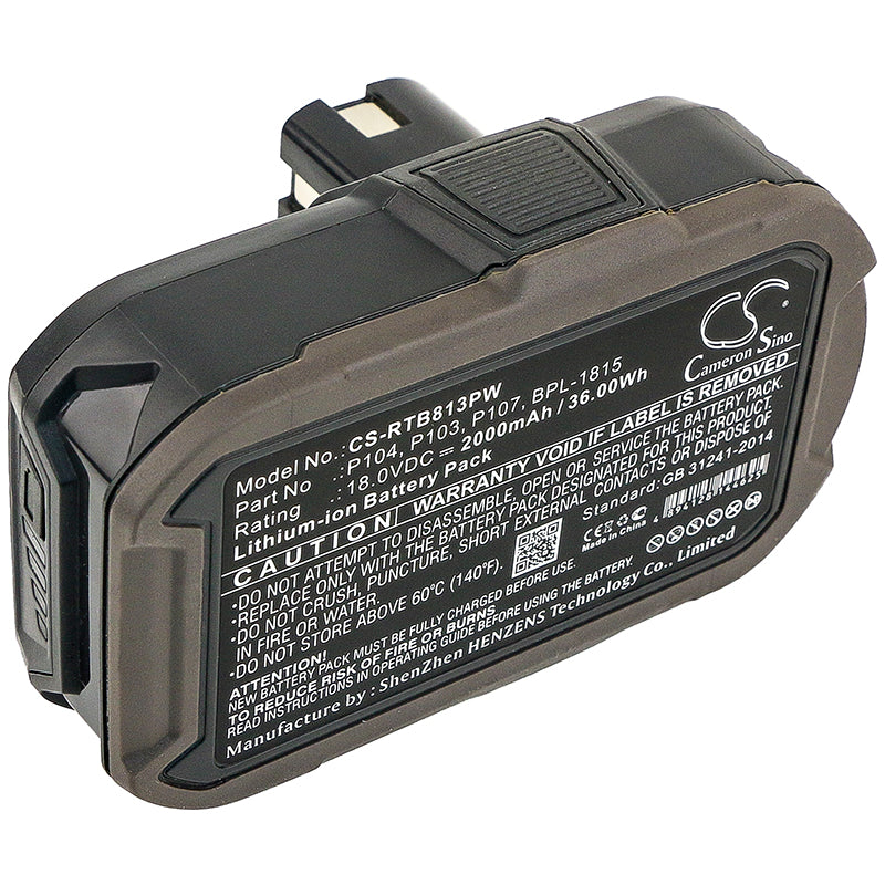 18V 2000mAh Li-Ion Replacement Battery for Ryobi Power Tools - ZRP813, BID-1801M, P103, P104 Series
