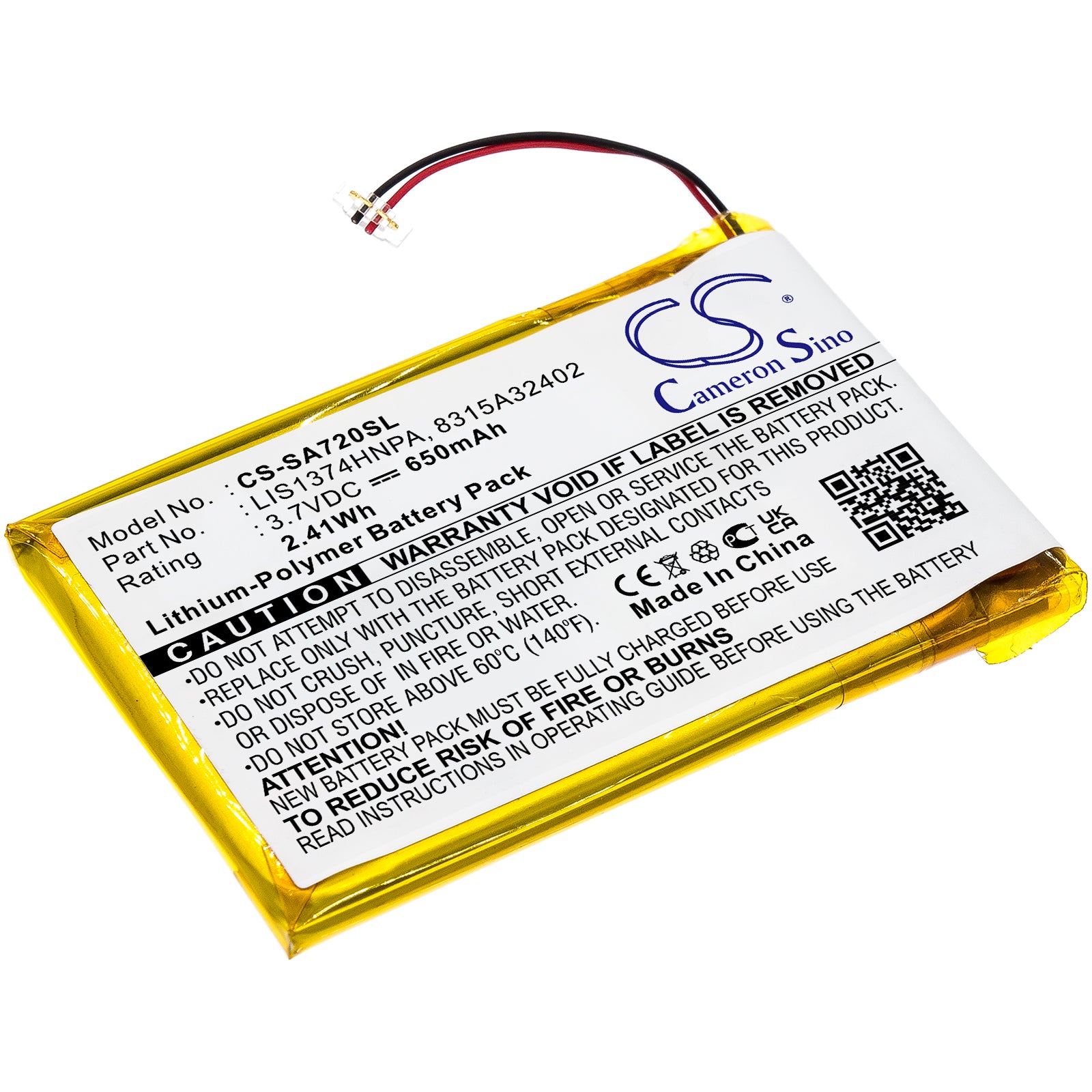 650mAh Replacement Battery for Sony NWZ-A720 NWZ-A828 NWZ-S738F Media Player (3.7V Li-Polymer)
