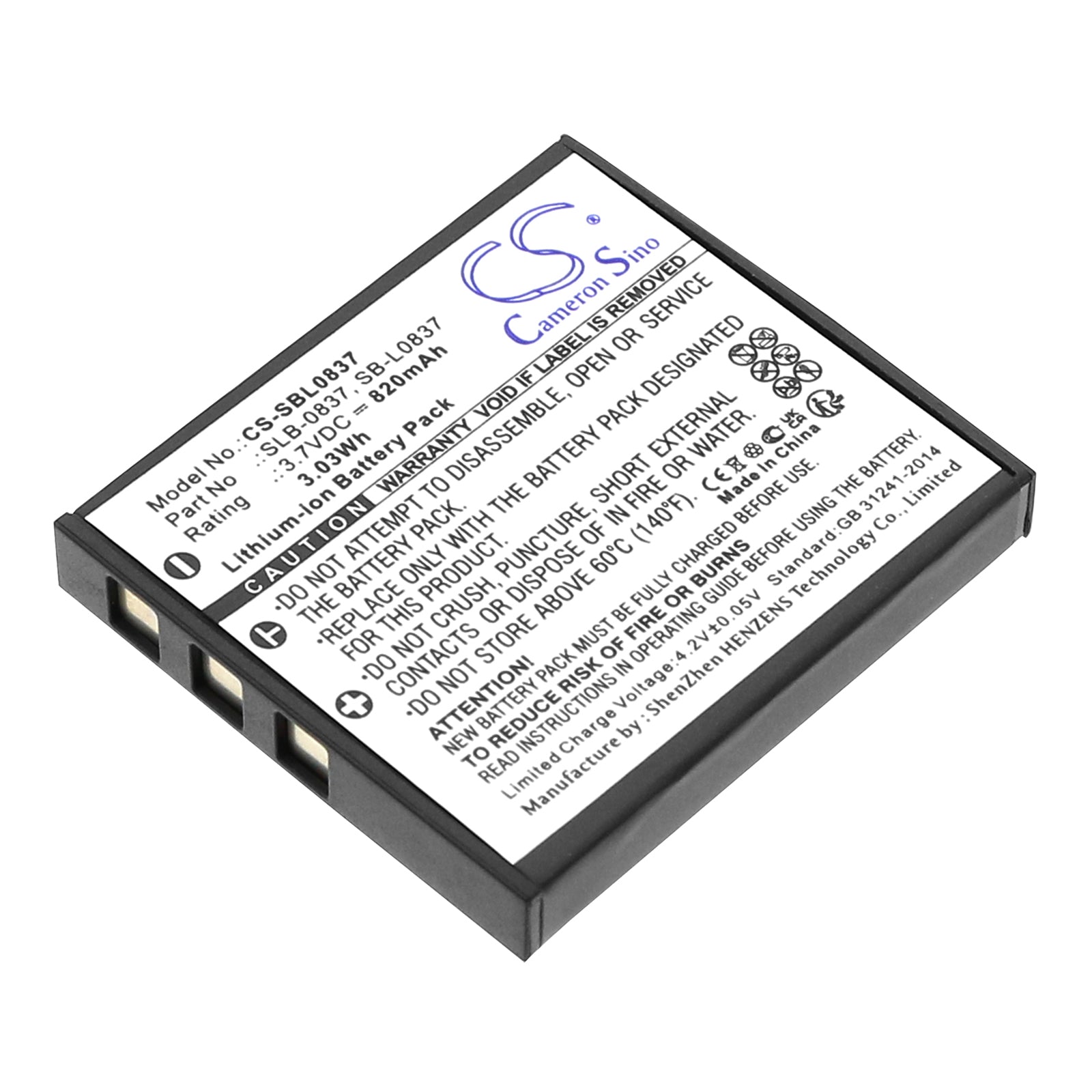 820mAh 3.7V Li-ion Replacement Battery for Samsung Digimax i6, NV Series Digital Cameras
