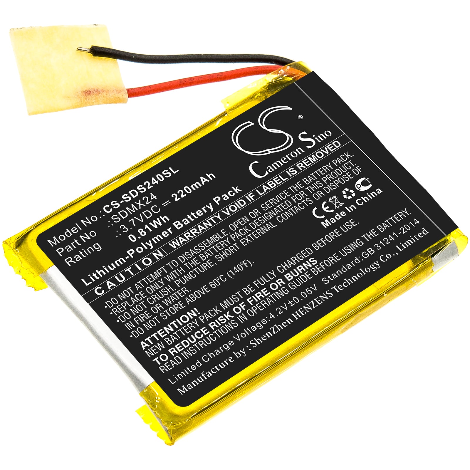 220mAh 3.7V Li-Polymer Replacement Battery for SanDisk Sansa Clip Sport (SDMX24) Media Player (32.35x24.8x3.6mm)

